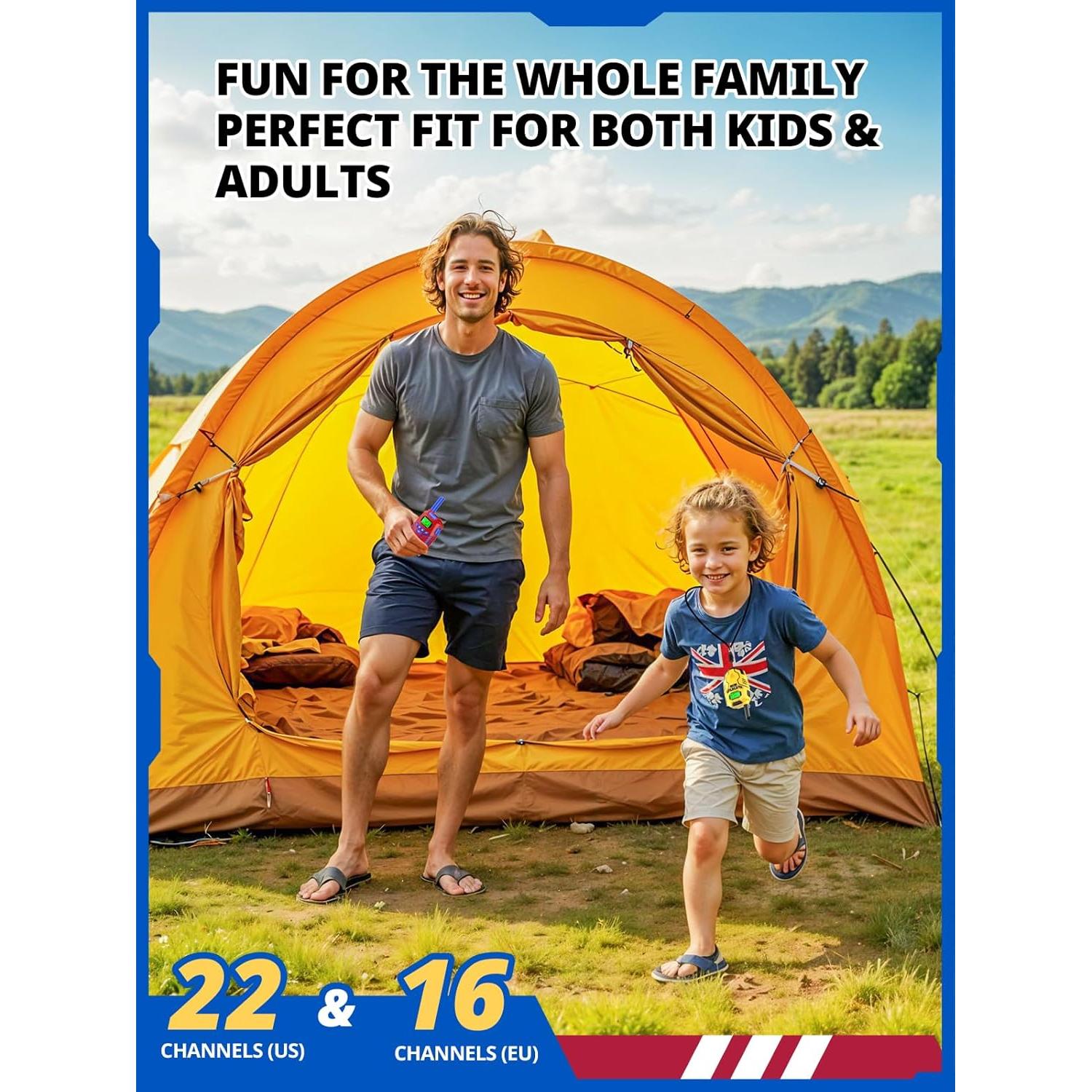 Walkie Talkies for Kids Rechargeable, Long Range 2 Way Radio, Outdoor Camping Games Toy Birthday Xmas Gift for Boys Age 7-12, 2 Pack