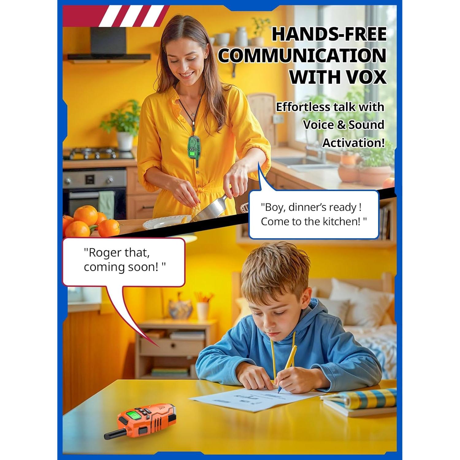 Walkie Talkies for Kids Rechargeable, Long Range 2 Way Radio, Outdoor Camping Games Toy Birthday Xmas Gift for Boys Age 7-12, 2 Pack