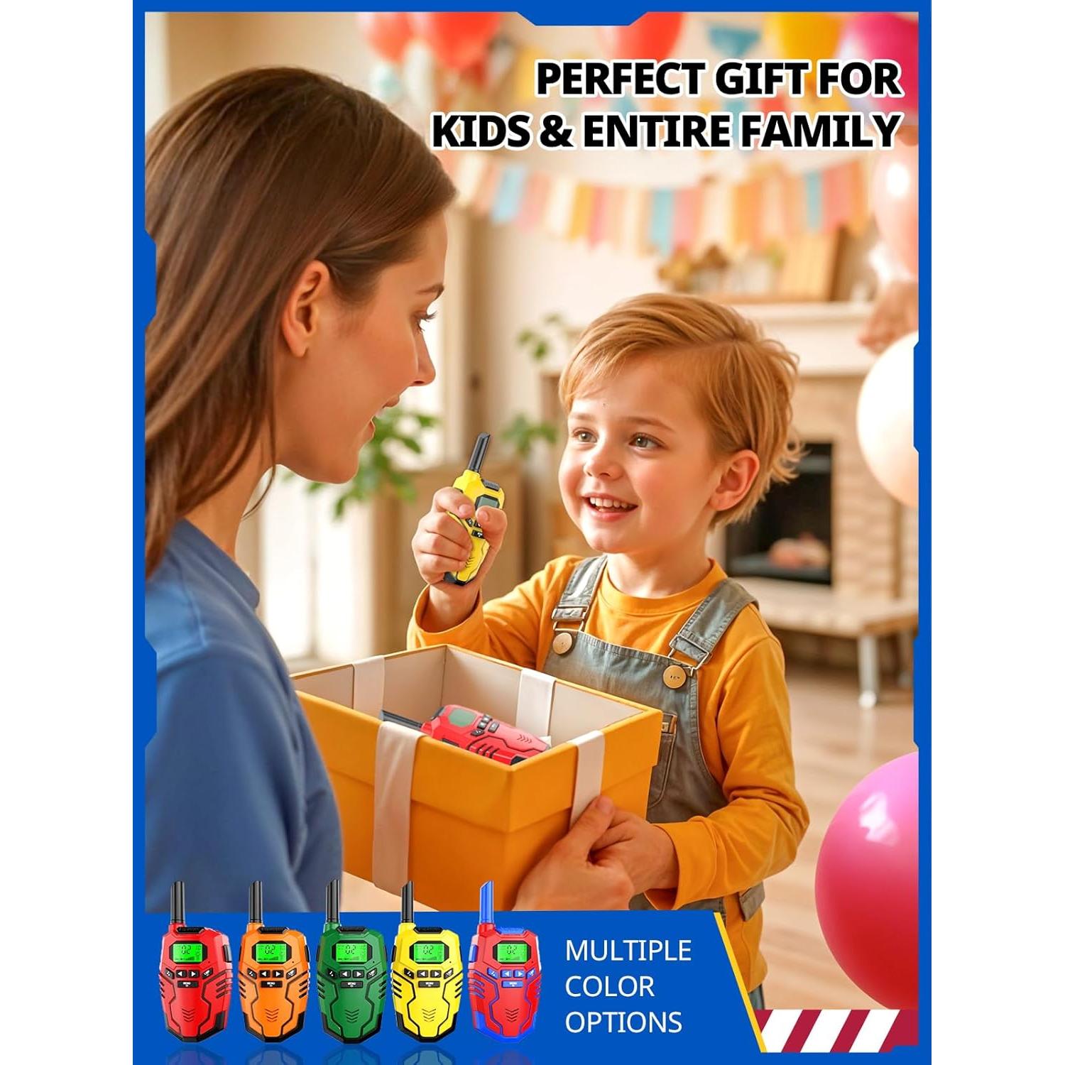 Walkie Talkies for Kids Rechargeable, Long Range 2 Way Radio, Outdoor Camping Games Toy Birthday Xmas Gift for Boys Age 7-12, 2 Pack