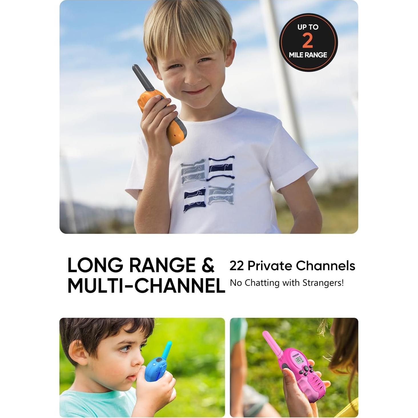 FOREDOM Rechargeable Walkie Talkies for Kids Walkie Talkies Long Range for Boy & Girl Age 3 to 12 Year Old Birthday Toys - 3 Pack