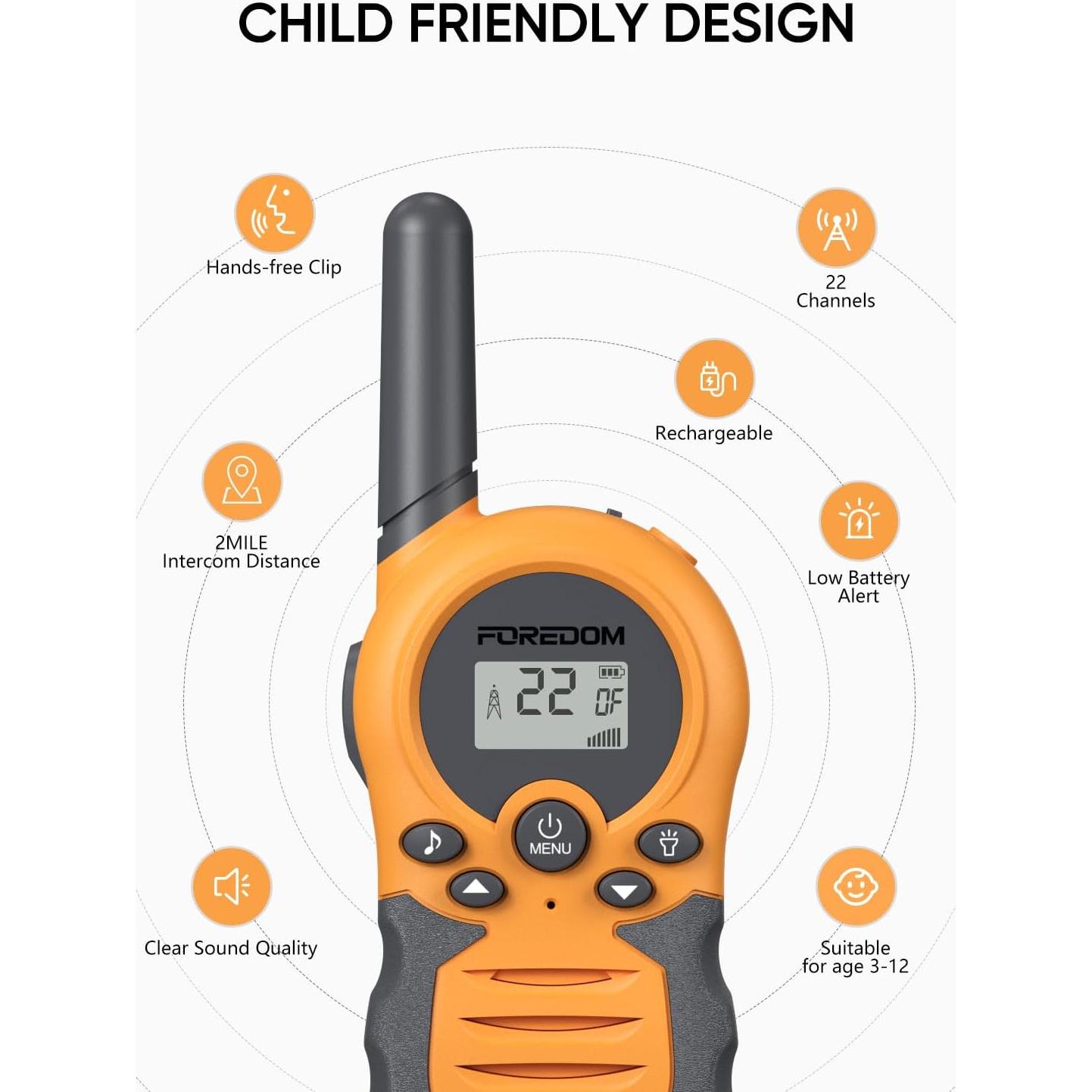 FOREDOM Rechargeable Walkie Talkies for Kids Walkie Talkies Long Range for Boy & Girl Age 3 to 12 Year Old Birthday Toys - 3 Pack
