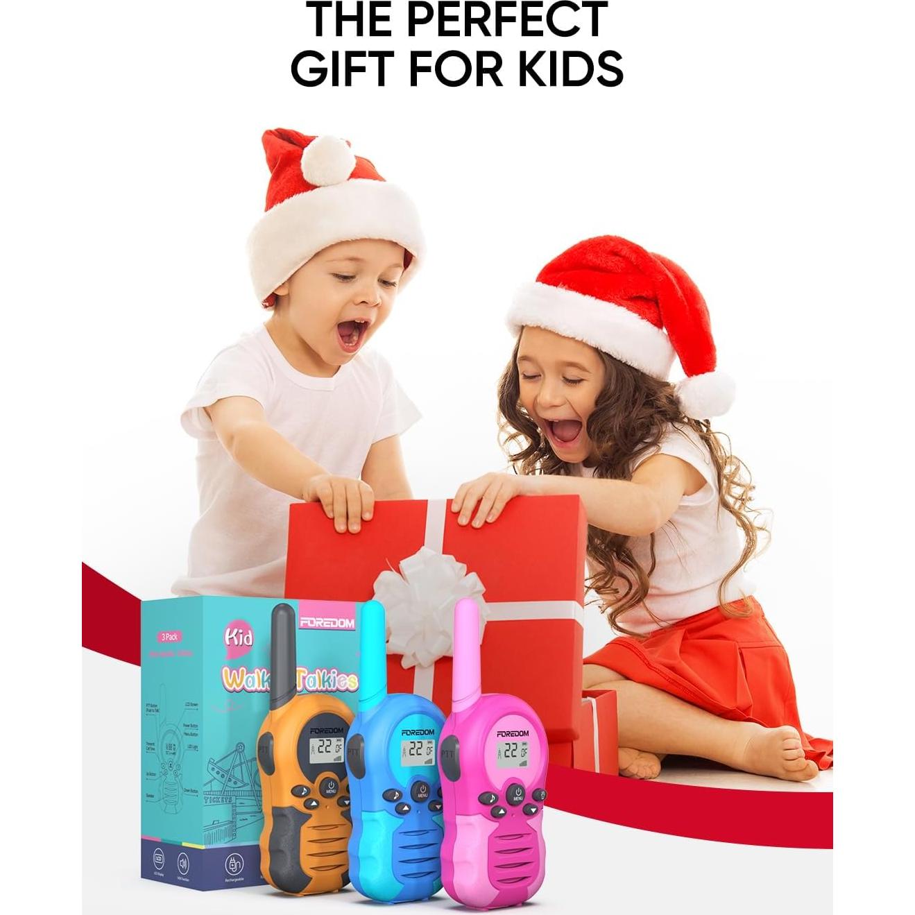 FOREDOM Rechargeable Walkie Talkies for Kids Walkie Talkies Long Range for Boy & Girl Age 3 to 12 Year Old Birthday Toys - 3 Pack