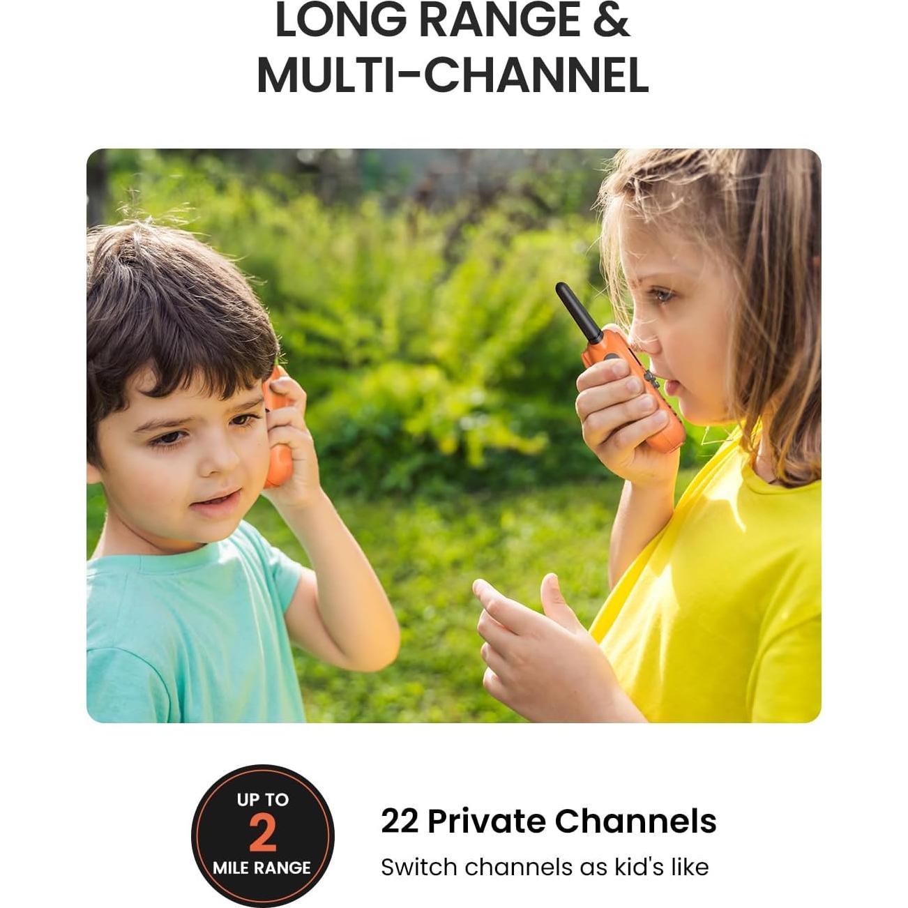 Walkie Talkies para Niños FOREDOM 2 Paquete Naranja 22 Canales
