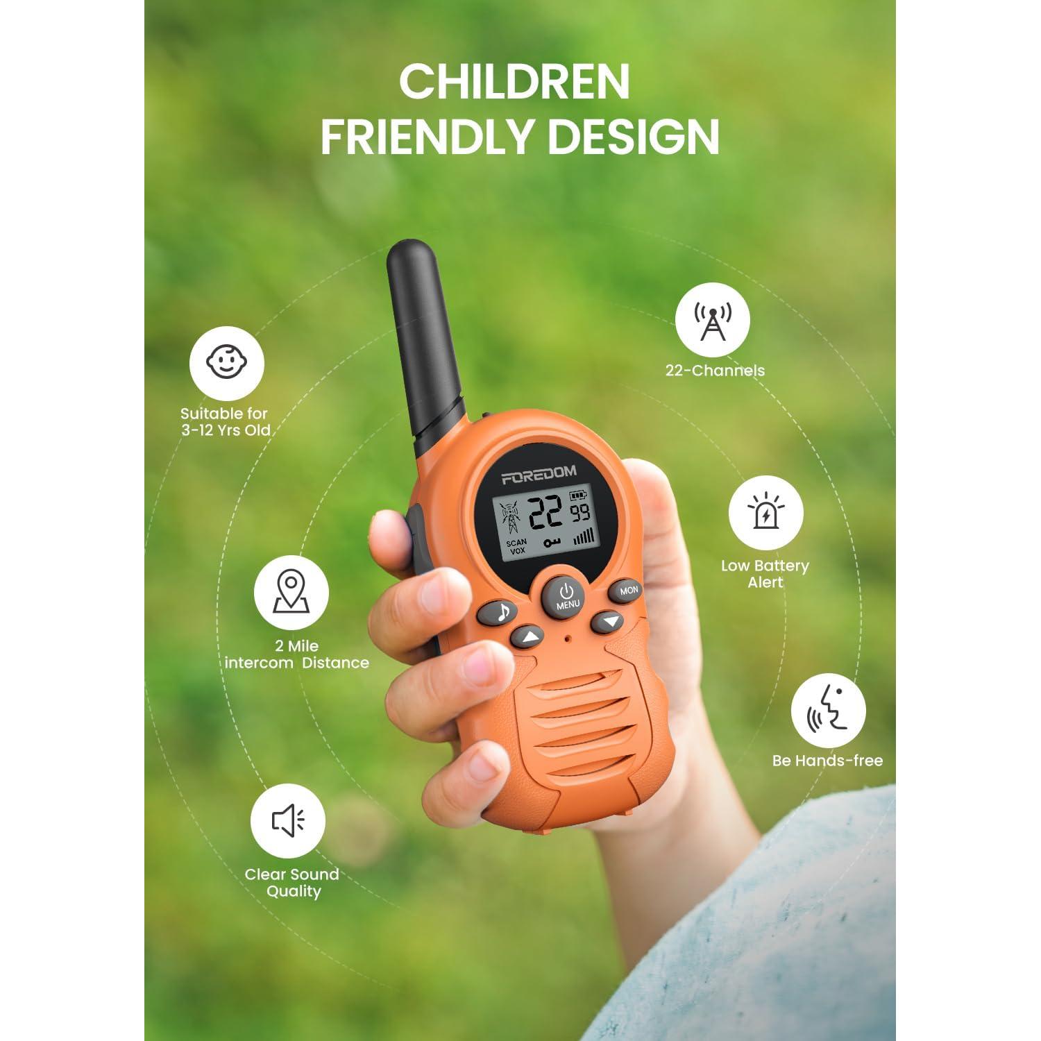Walkie Talkies para Niños FOREDOM 2 Paquete Naranja 22 Canales