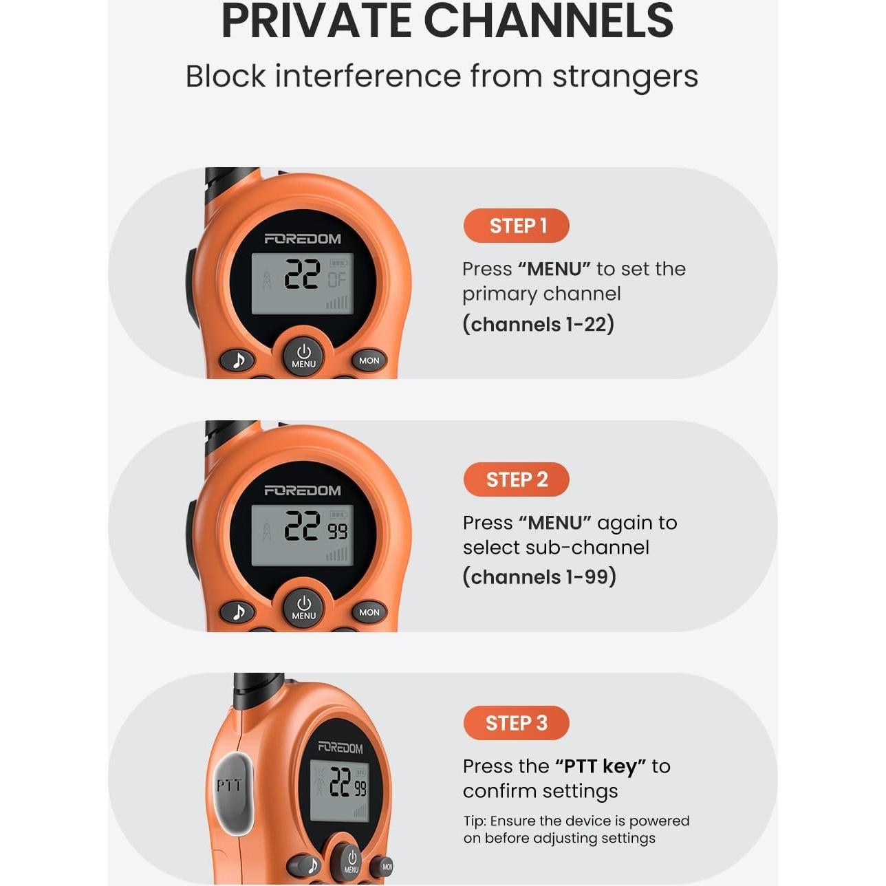 Walkie Talkies para Niños FOREDOM 2 Paquete Naranja 22 Canales