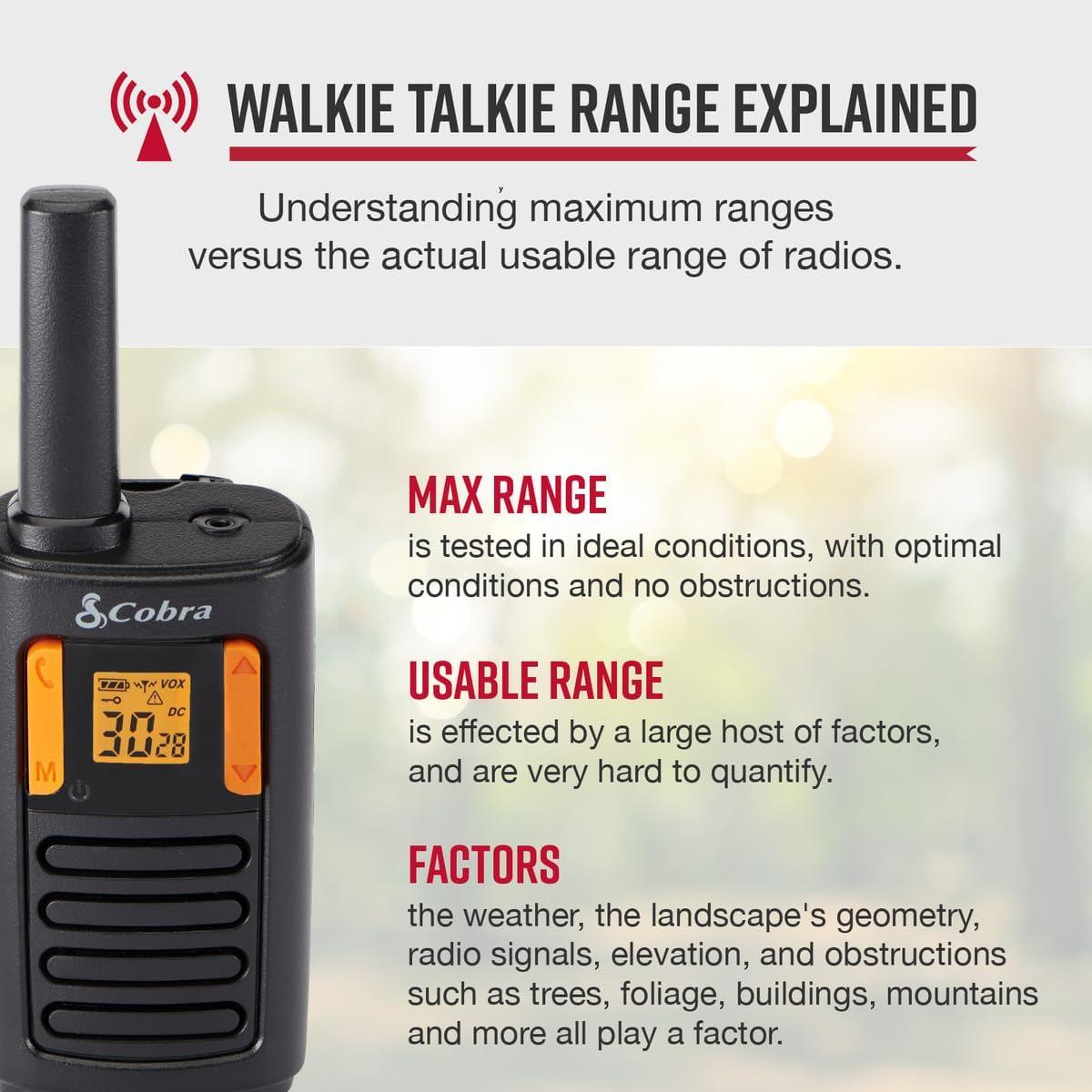 Walkie Talkies Cobra RX180 - 2 Pack, Largo Alcance 29 km