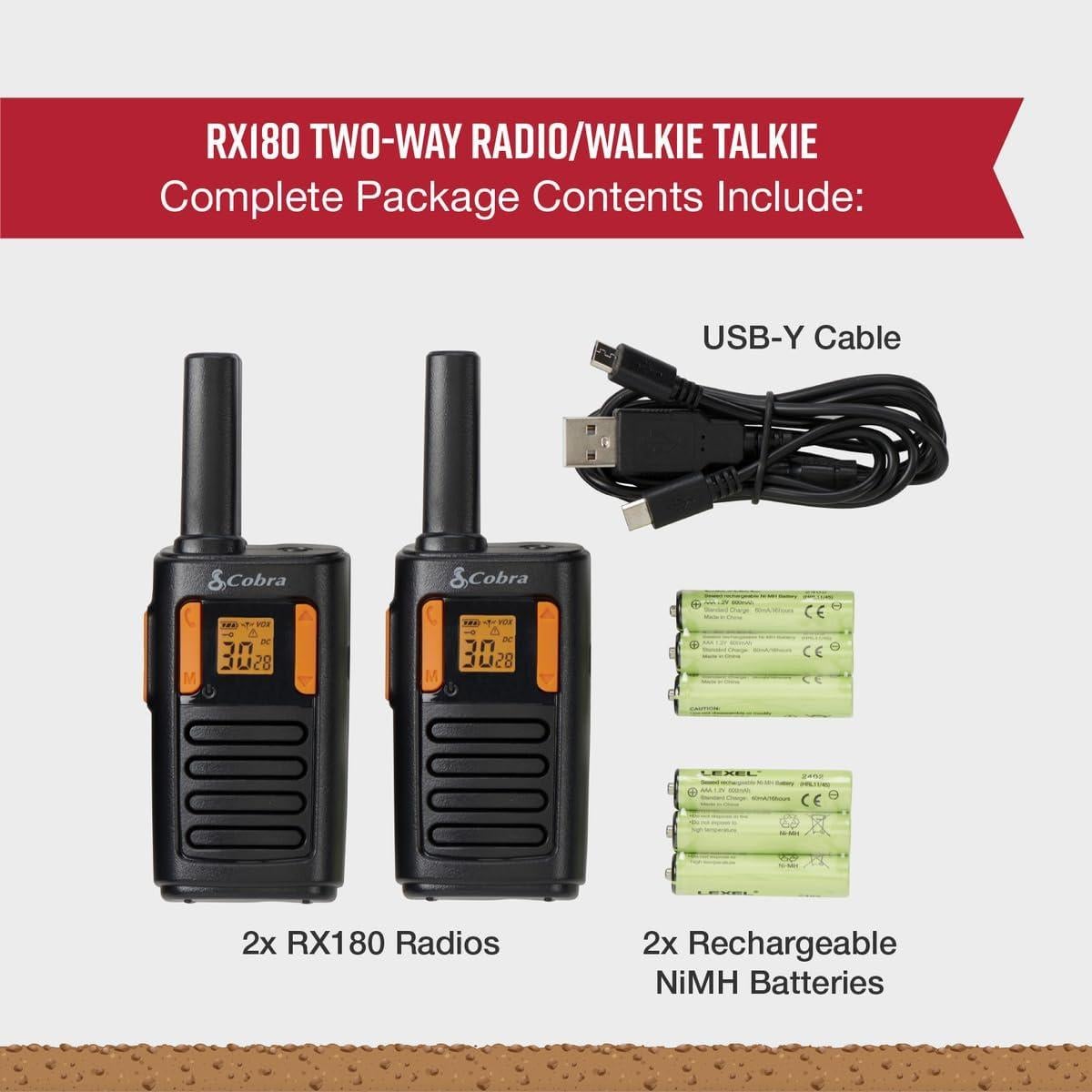 Walkie Talkies Cobra RX180 - 2 Pack, Largo Alcance 29 km
