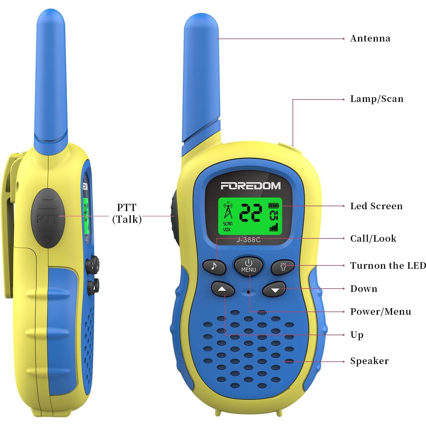 Walkie Talkies para Niños FOREDOM J388C Azul 2 Paquete 3.22 km