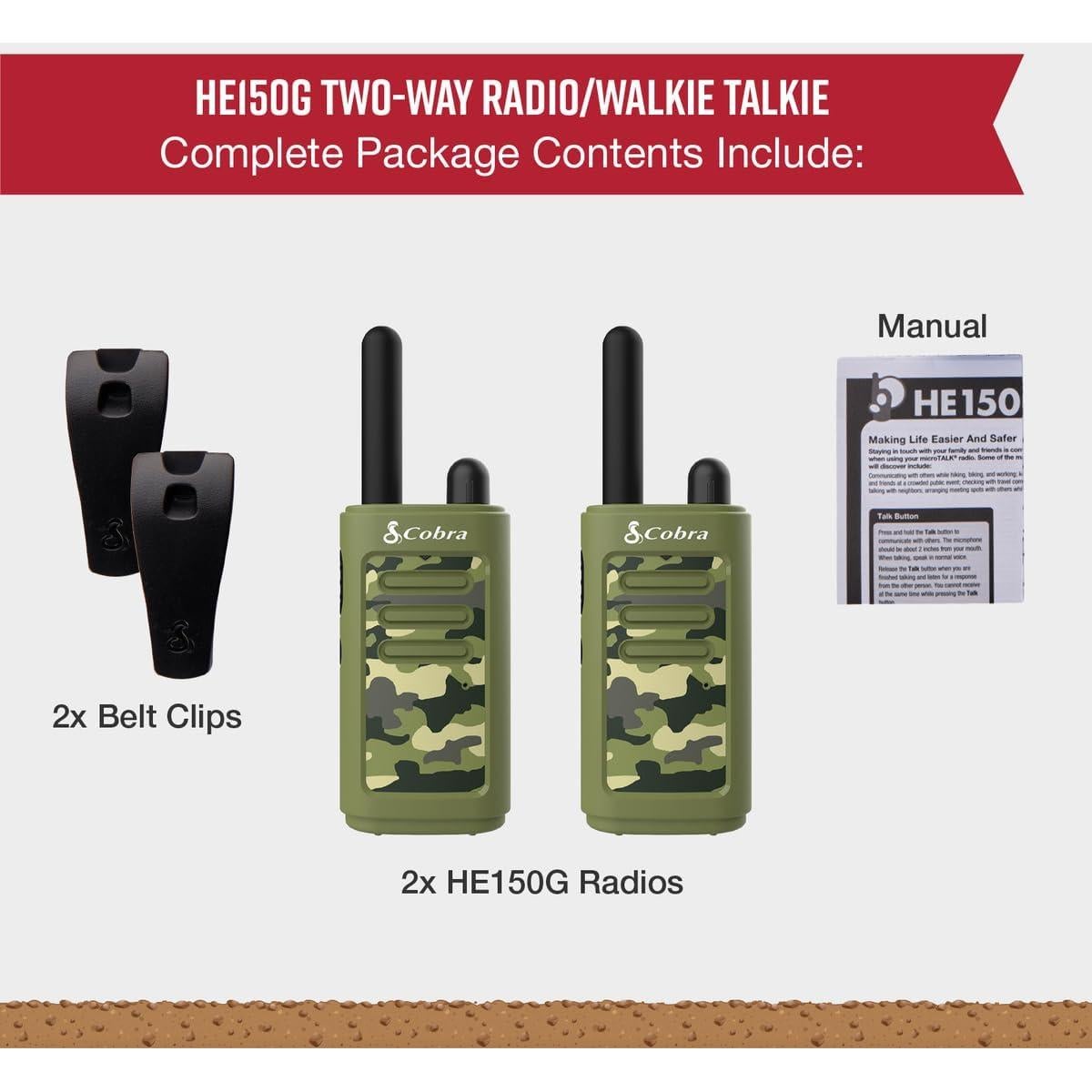Walkie Talkies Cobra HE150 G para Niños - Alcance 25.75 km, Verde