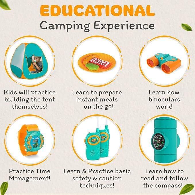 Juego de Camping ToyVelt para Niños - Tienda, Walkie Talkies y Accesorios