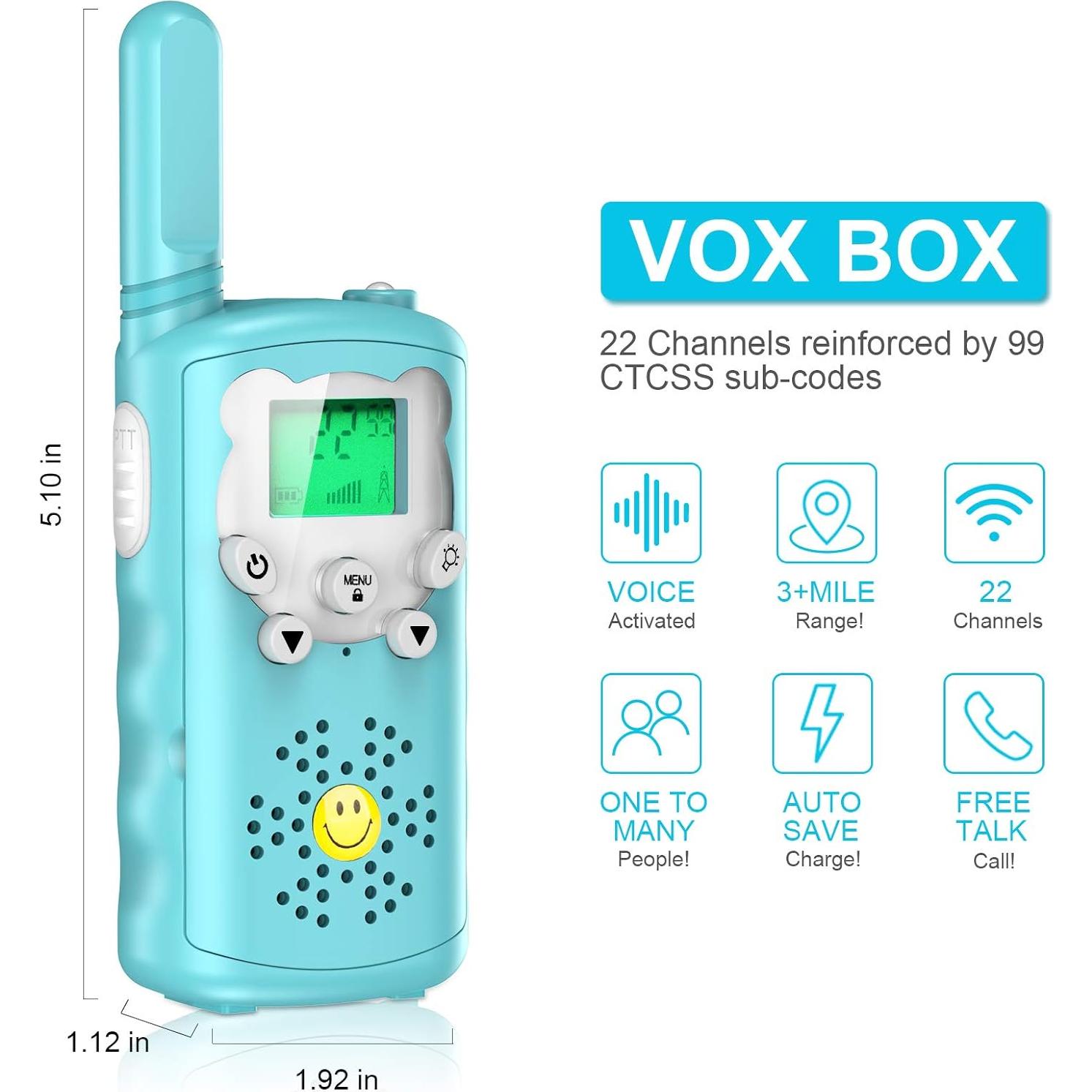 Walkie Talkies Azul para Niños y Adultos 22 Canales 4.83 km