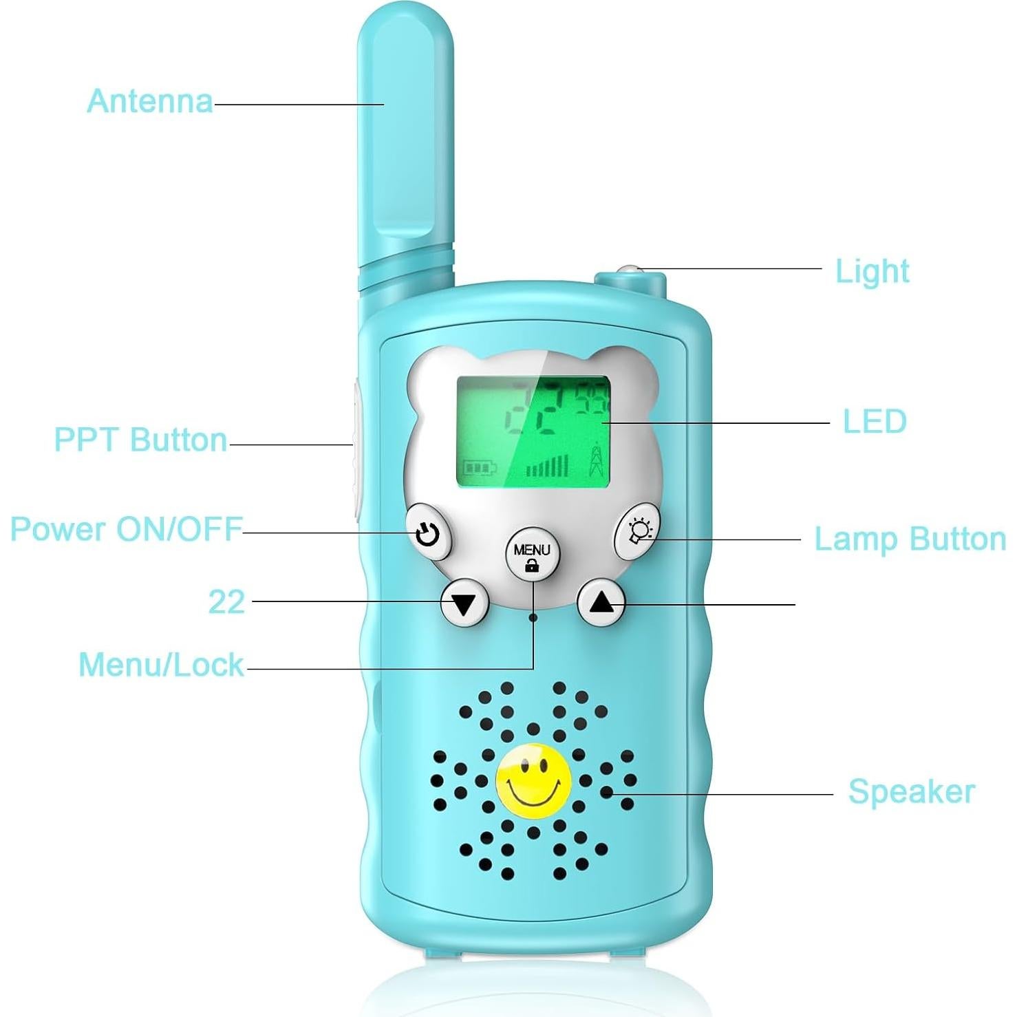 Walkie Talkies Azul para Niños y Adultos 22 Canales 4.83 km