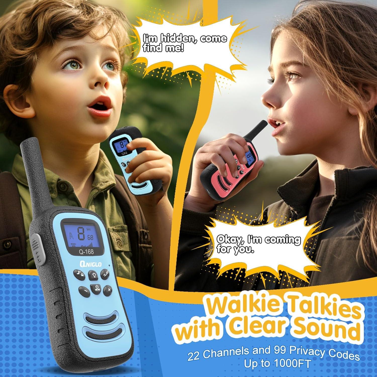 Walkie Talkies Recargables QNIGLO para Niños 2 Paquete
