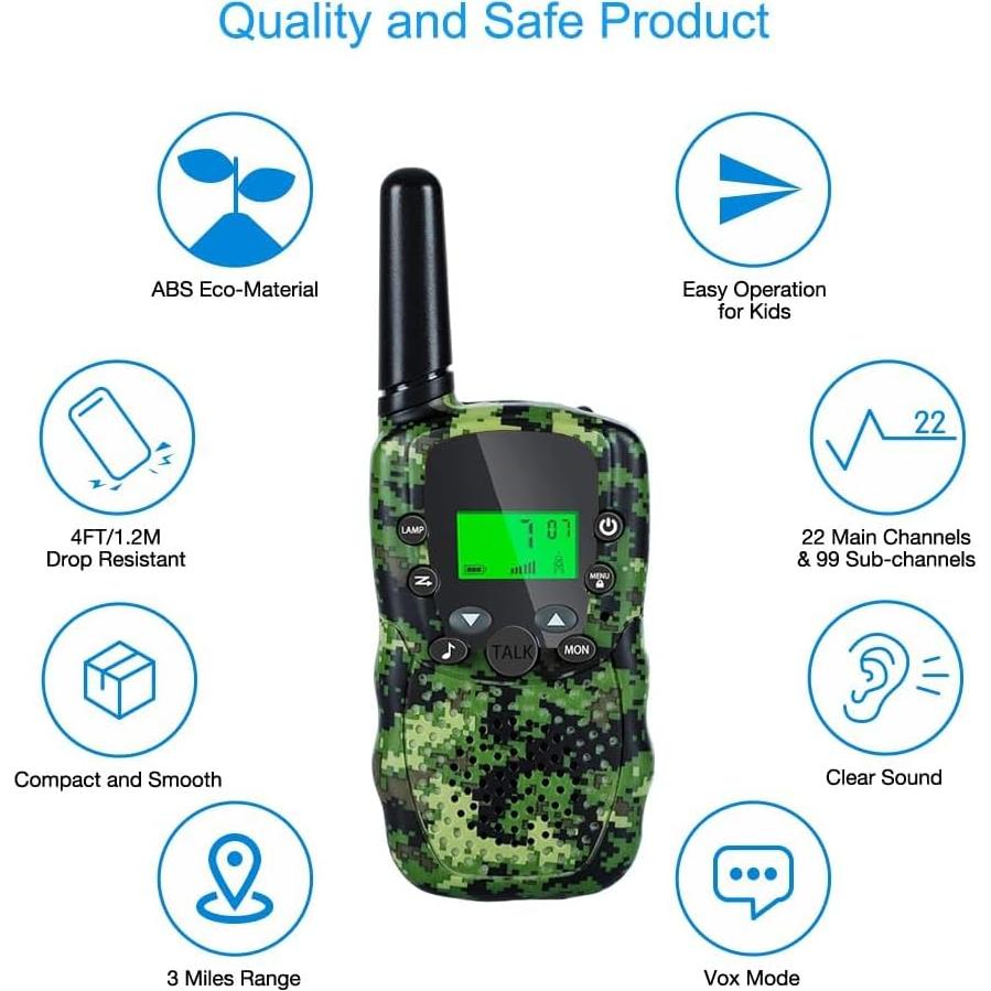 Walkie Talkies Soopotay para Niños 3Pack Camo 22 Canales