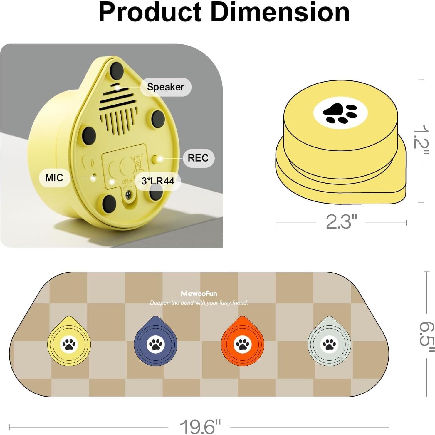 Botones Hablantes para Perros MEWOOFUN 4 Paquetes Colorido