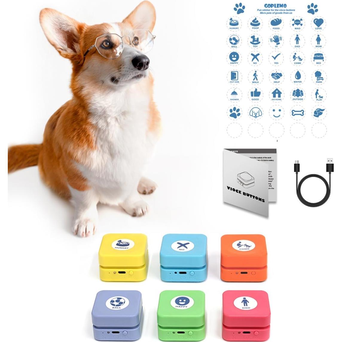Botones de Voz Recargables para Perros Goplemo - 6 Unidades