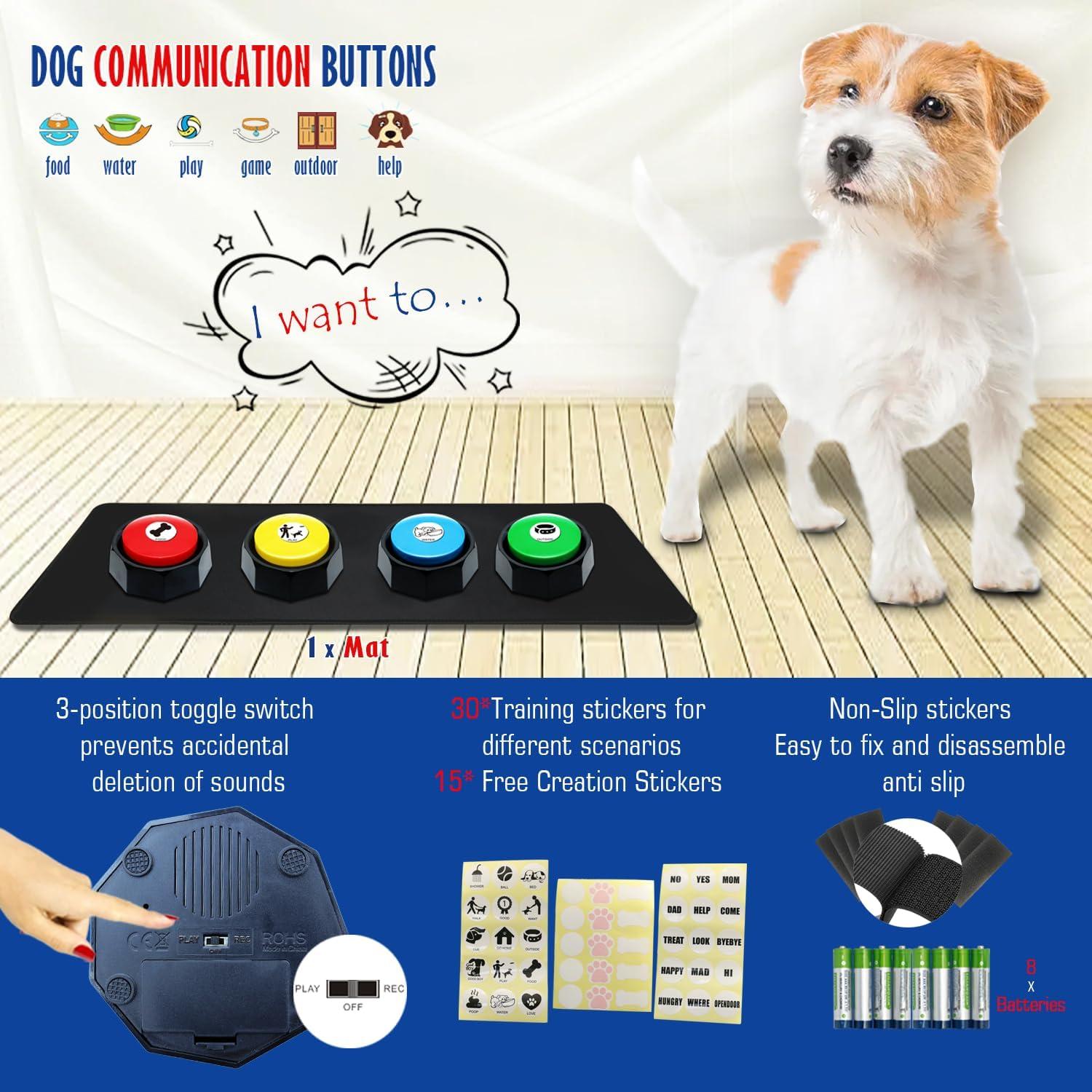 Botones Grabables para Perros JOY-U - Paquete de 4 con Stickers