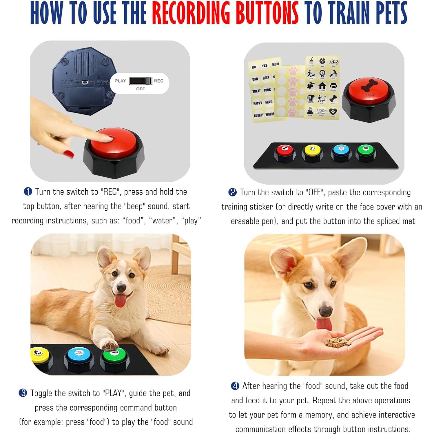 Botones Grabables para Perros JOY-U - Paquete de 4 con Stickers