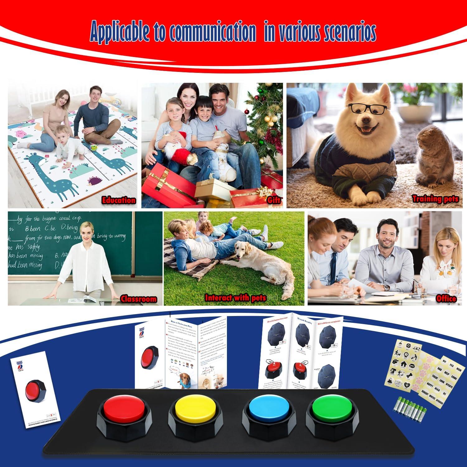 Botones Grabables para Perros JOY-U - Paquete de 4 con Stickers
