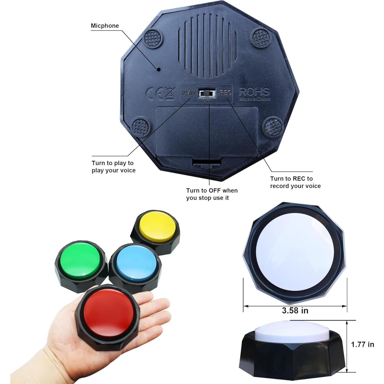 Botones Grabables para Perros JOY-U - Paquete de 4 con Stickers