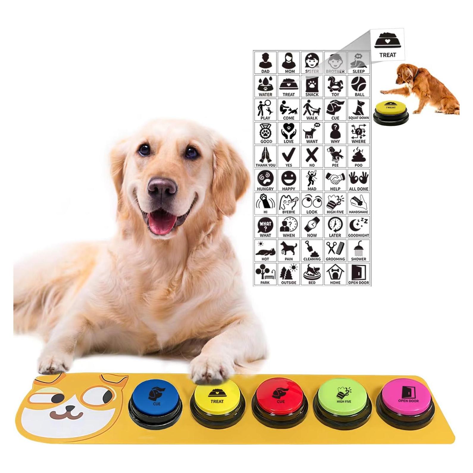 Set of 5 Colors Dog Buttons-Recordable Button-Pet Traninging Buzzer-Dog Talking Buttons,Pet Buttons,Dog Training & Behavior Aids-Train Your Dog to Voice What They Need (Battery Included)