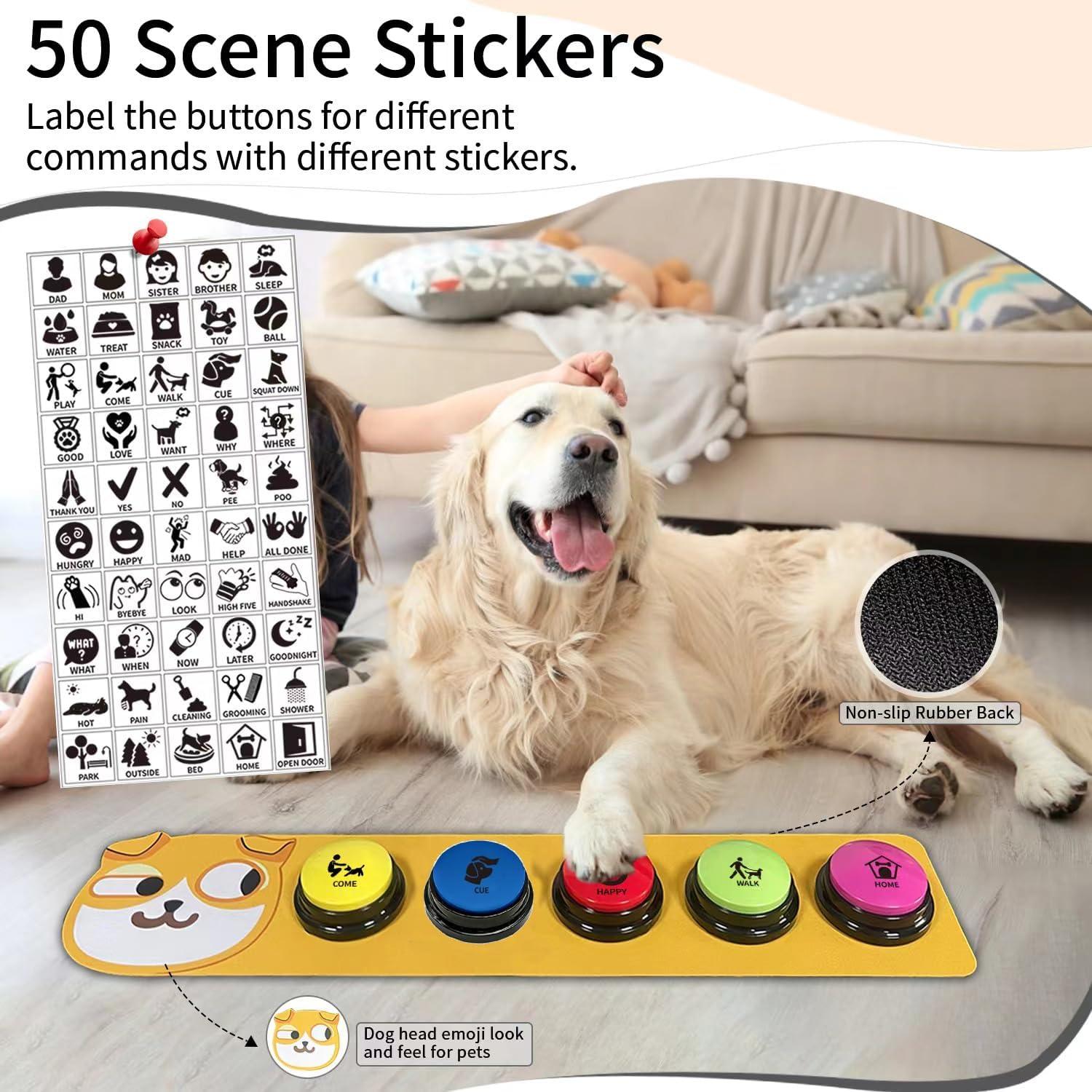 Set of 5 Colors Dog Buttons-Recordable Button-Pet Traninging Buzzer-Dog Talking Buttons,Pet Buttons,Dog Training & Behavior Aids-Train Your Dog to Voice What They Need (Battery Included)
