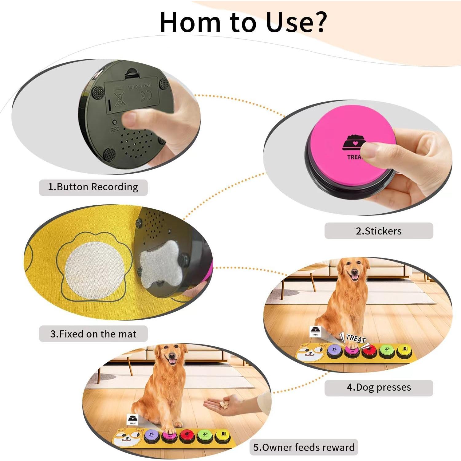 Set of 5 Colors Dog Buttons-Recordable Button-Pet Traninging Buzzer-Dog Talking Buttons,Pet Buttons,Dog Training & Behavior Aids-Train Your Dog to Voice What They Need (Battery Included)