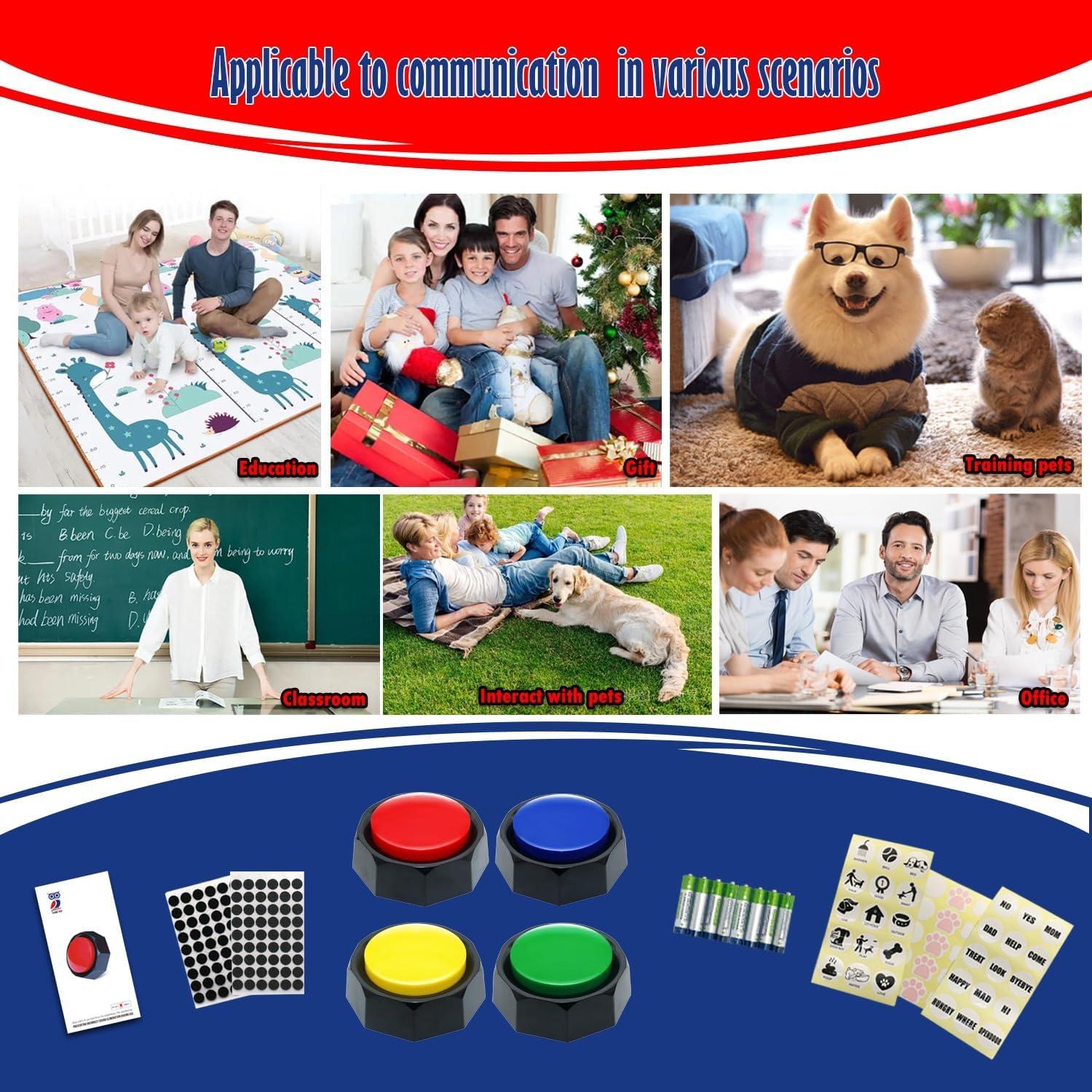 Botones de Comunicación para Perros JOY-U - Grabación 30s, 4 Unidades