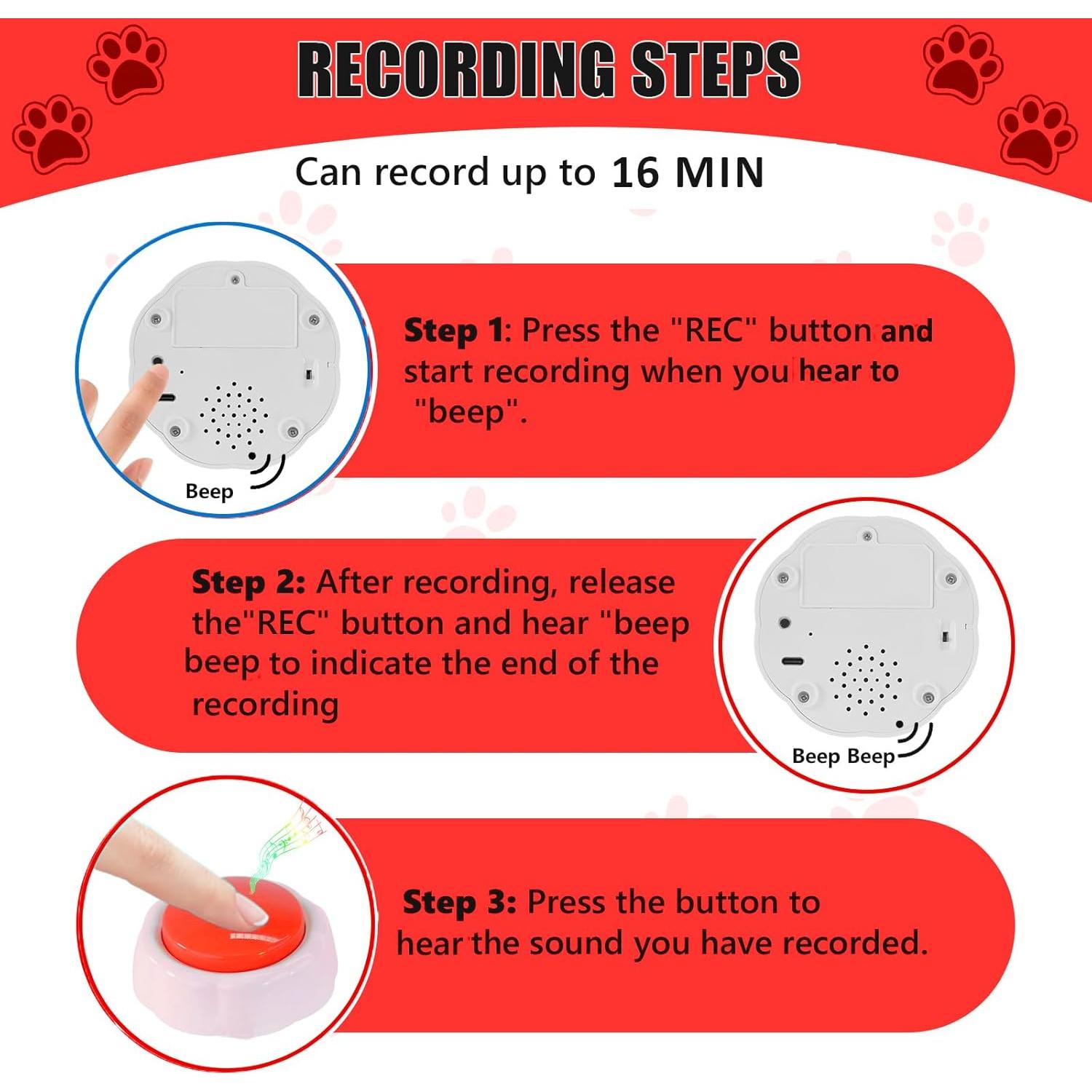 Botón de Grabación de Voz para Perros XLW 16MB Rojo