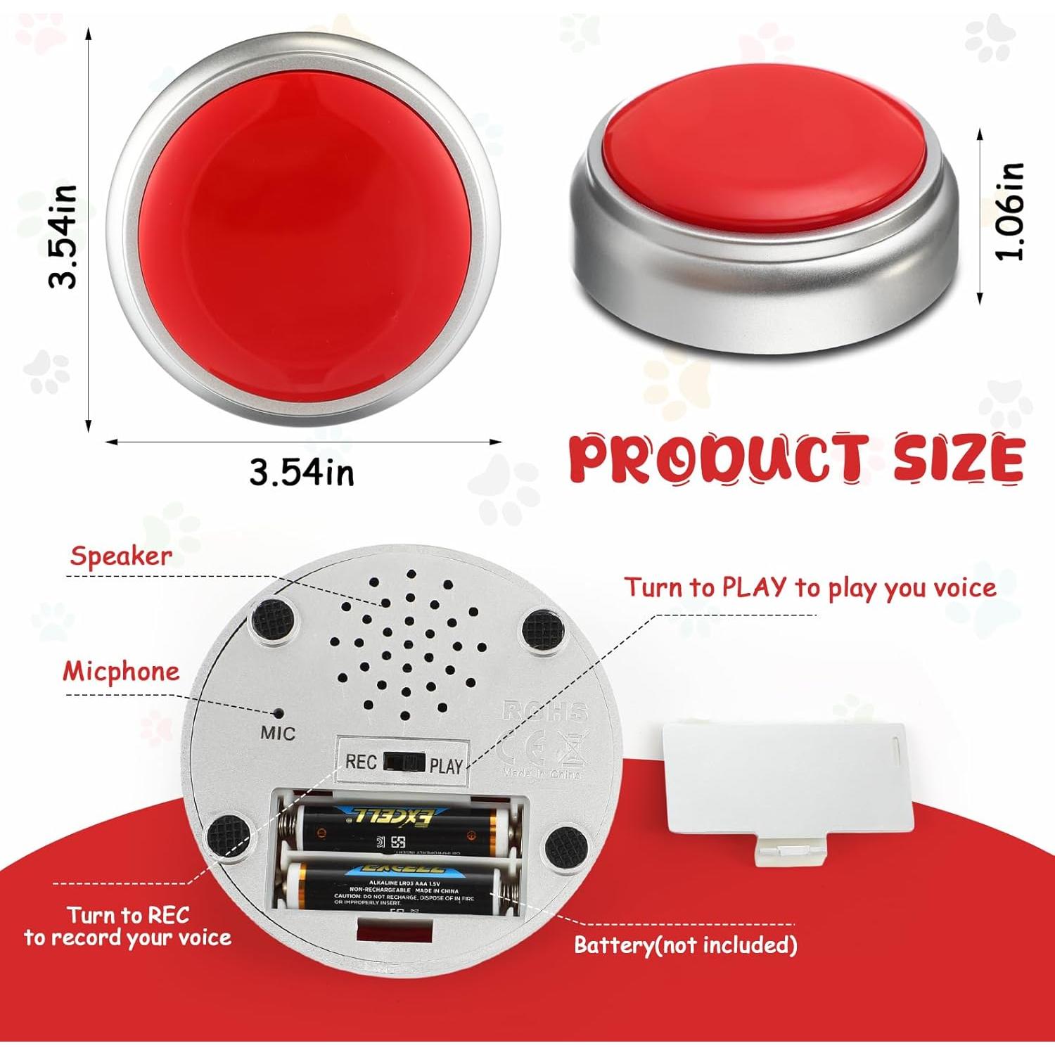 Soulchen 6 Pcs Dog Buttons for Communication Red Voice Recording Buttons Funny Pet Gifts, Safe, Sensitive, No Stimulating Sound, 30 Second Record & Playback Pet Speech Training Buzzers for Game