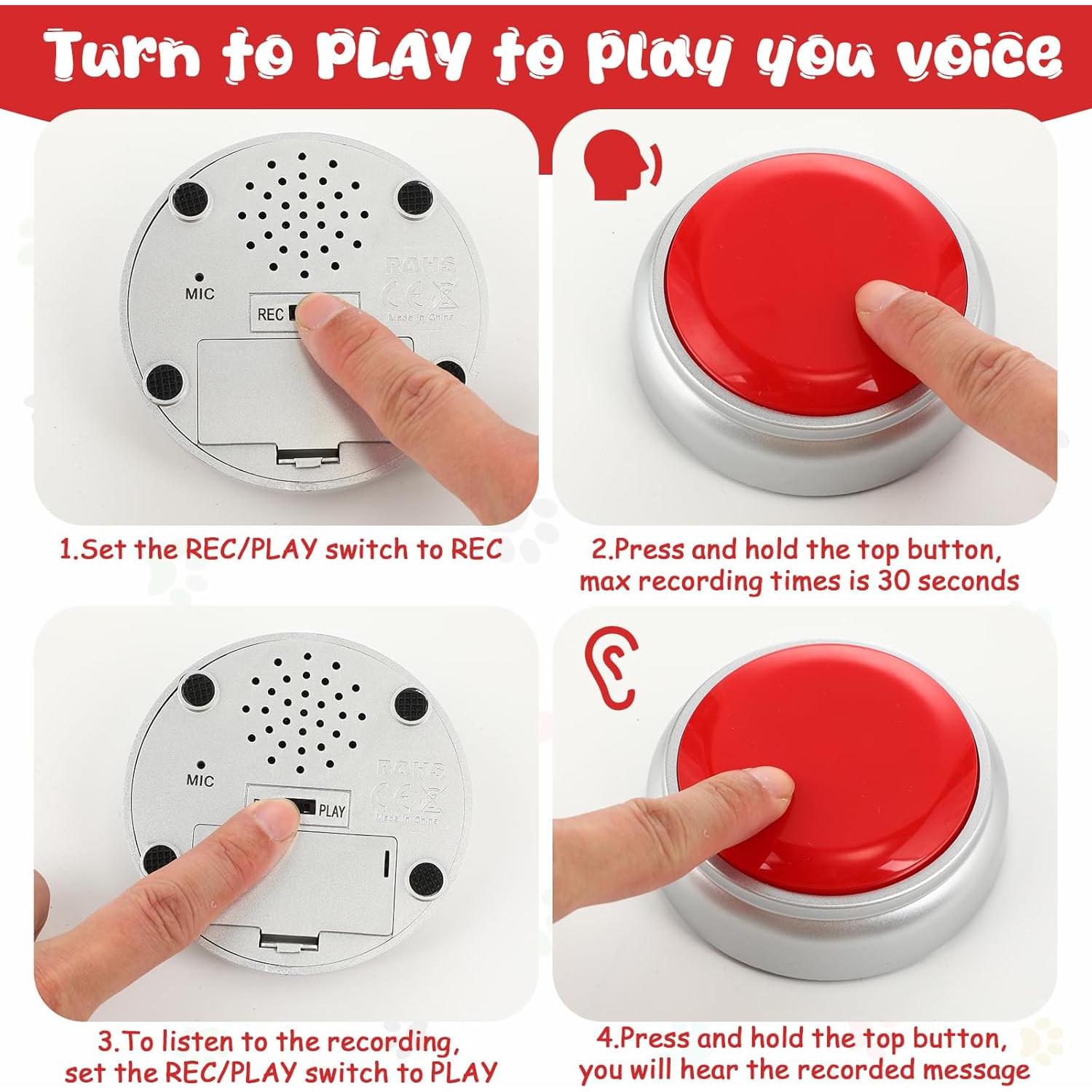 Soulchen 6 Pcs Dog Buttons for Communication Red Voice Recording Buttons Funny Pet Gifts, Safe, Sensitive, No Stimulating Sound, 30 Second Record & Playback Pet Speech Training Buzzers for Game
