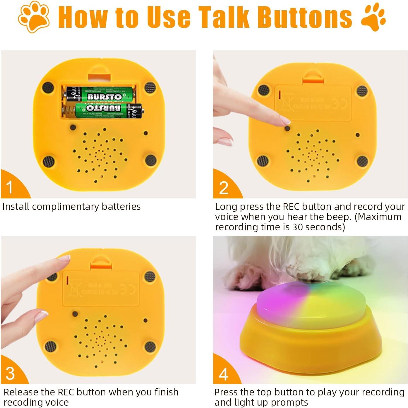 Dog Buttons for Communication, Pet Words Training Gifts for Beginner, Dog Talking Training Buttons,4 Color Voice Recording Button(Battery Included)