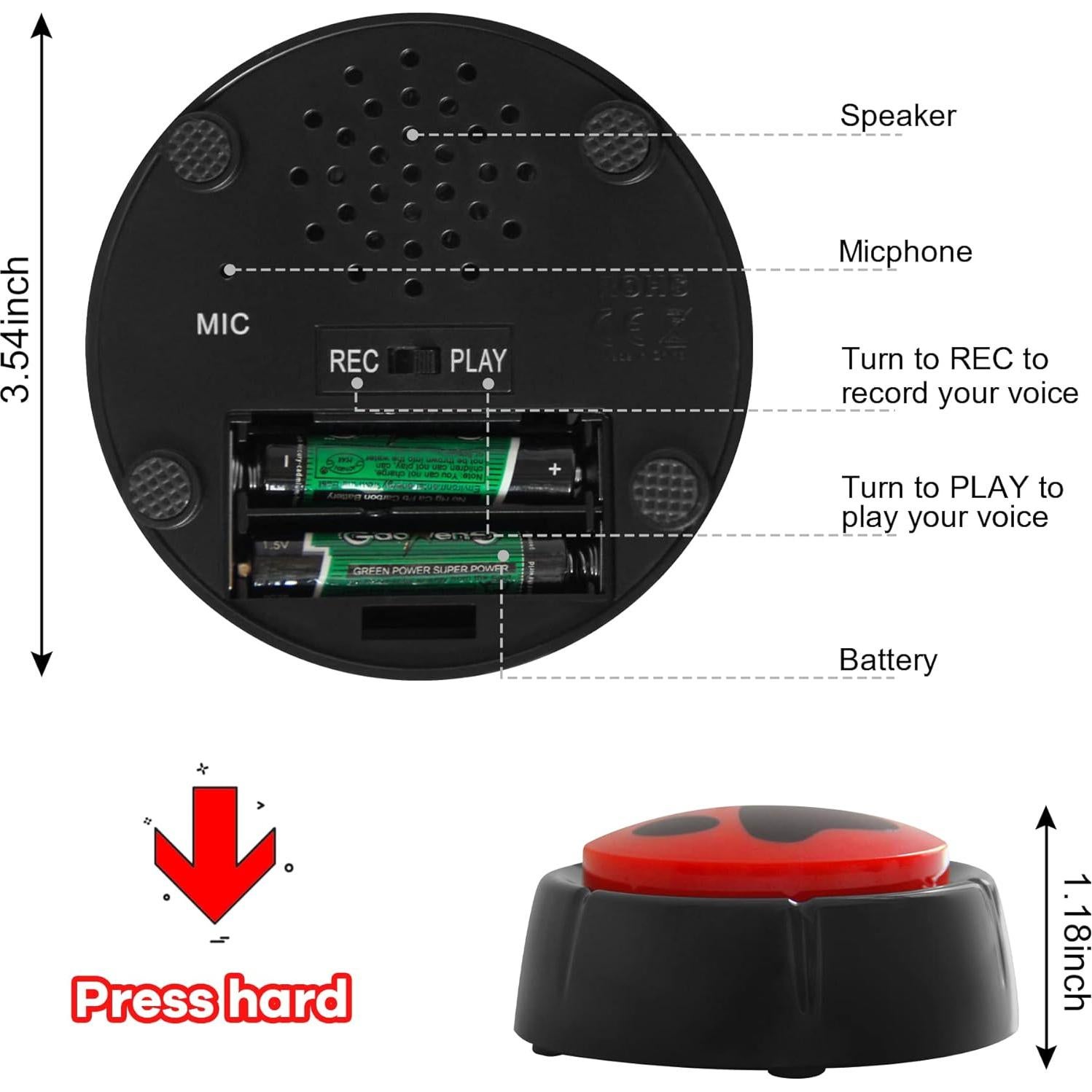 Recordable Buttons for Dogs, Cat and Dog Buttons for Communication Dogs Speech Training Buttons Talking Sound Buttons - 30 Seconds Record Button, Pack of 4 (Battery Included)