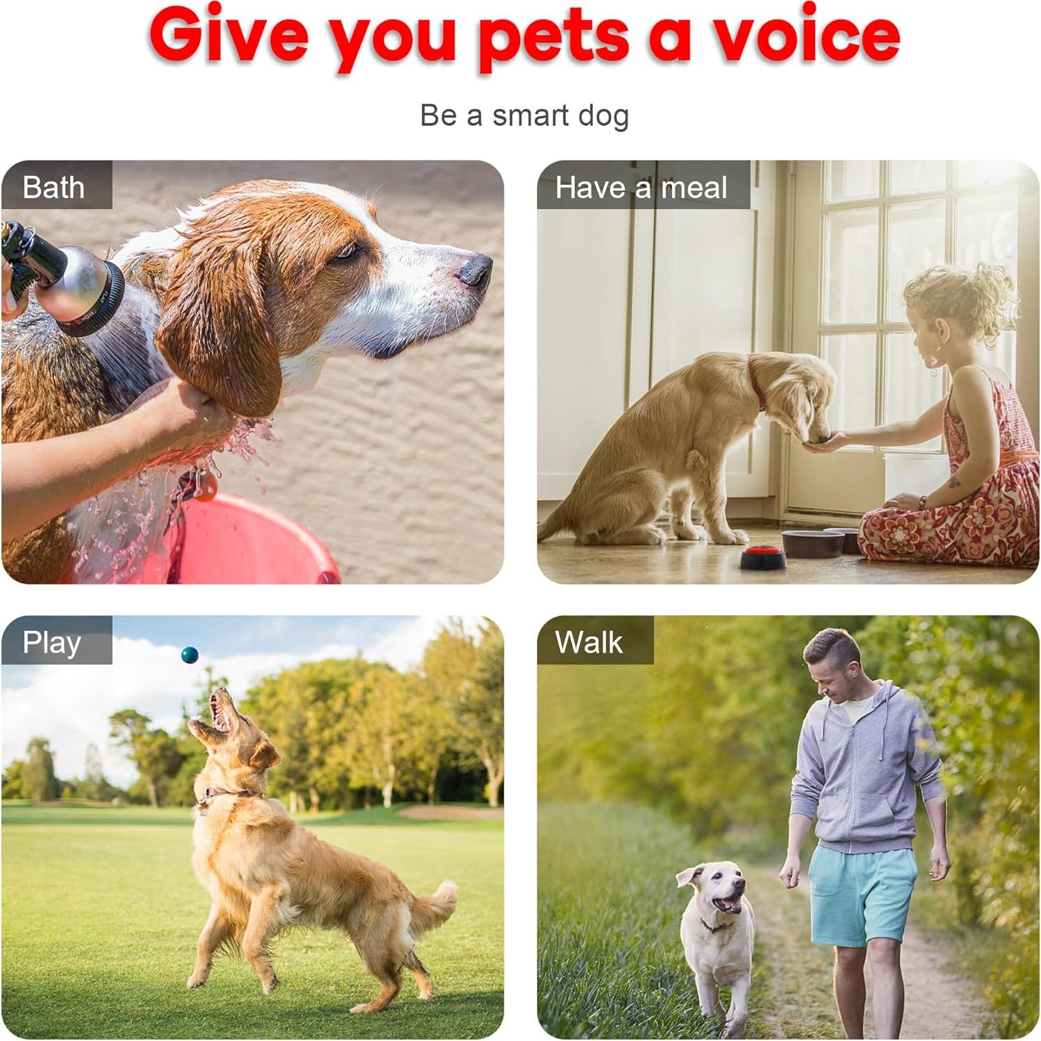 Recordable Buttons for Dogs, Cat and Dog Buttons for Communication Dogs Speech Training Buttons Talking Sound Buttons - 30 Seconds Record Button, Pack of 4 (Battery Included)