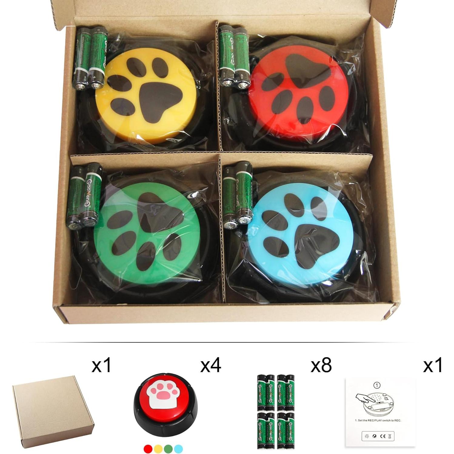 Recordable Buttons for Dogs, Cat and Dog Buttons for Communication Dogs Speech Training Buttons Talking Sound Buttons - 30 Seconds Record Button, Pack of 4 (Battery Included)