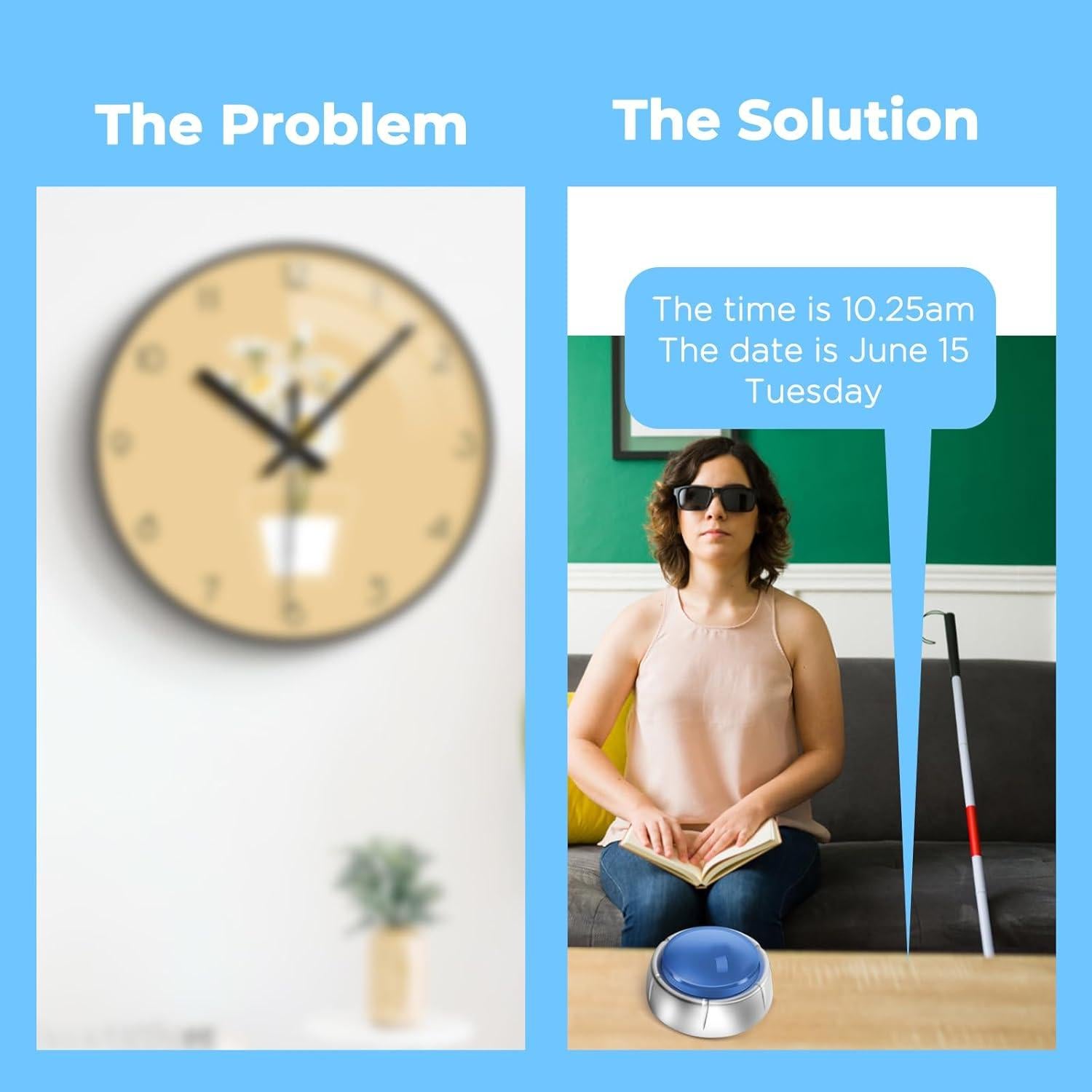 Reloj Botón Hablante Awaiymi Digital para Ciegos Azul