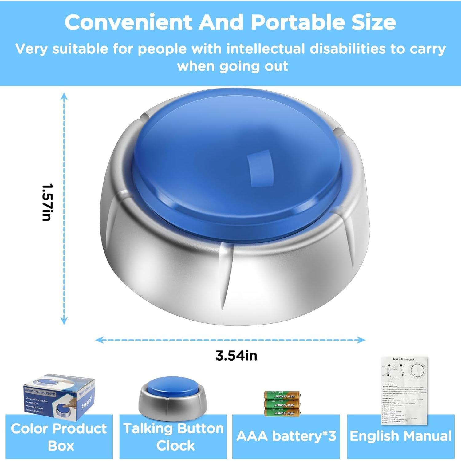 Reloj Botón Hablante Awaiymi Digital para Ciegos Azul