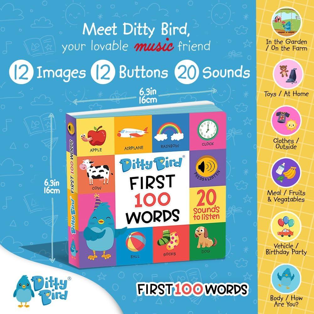 Libros Sonoros Ditty Bird para Bebés 1-3 Años | 100 Palabras