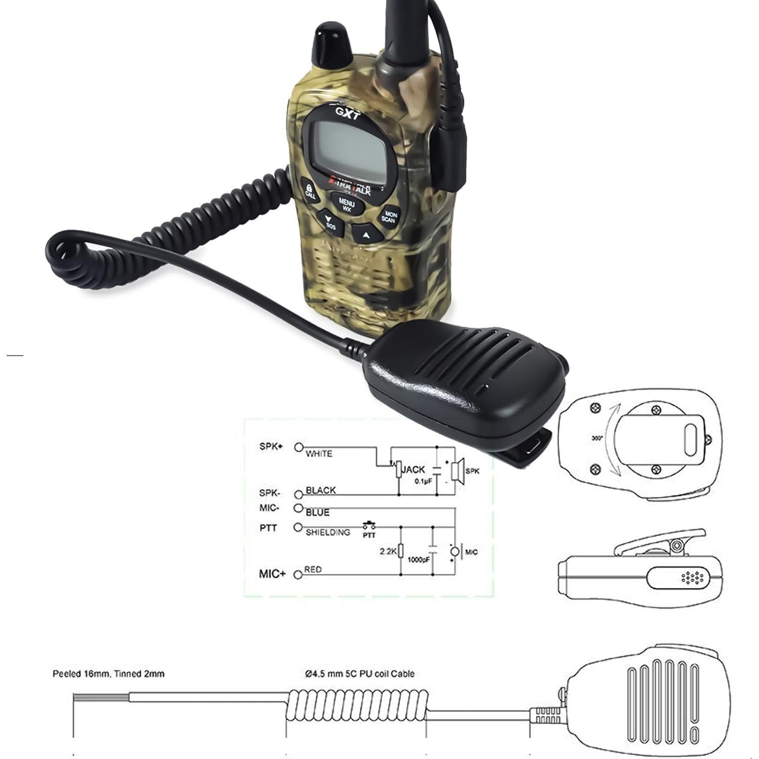 Micrófono de Altavoz HYS para Radios Midland 2 Pines - Negro