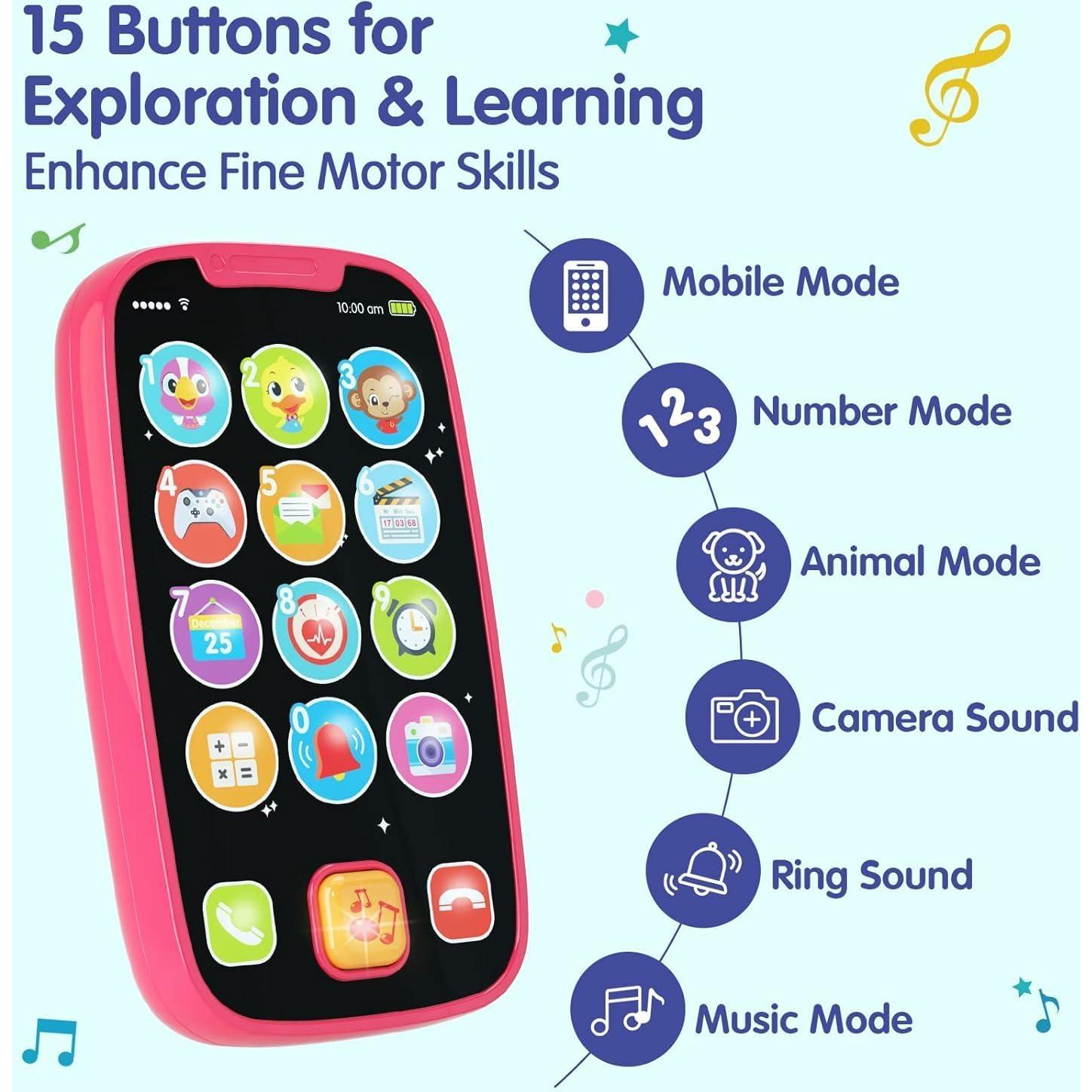 Teléfono Juguete para Bebé BABYFUNY Rosa 15 Funciones 12-18 Meses