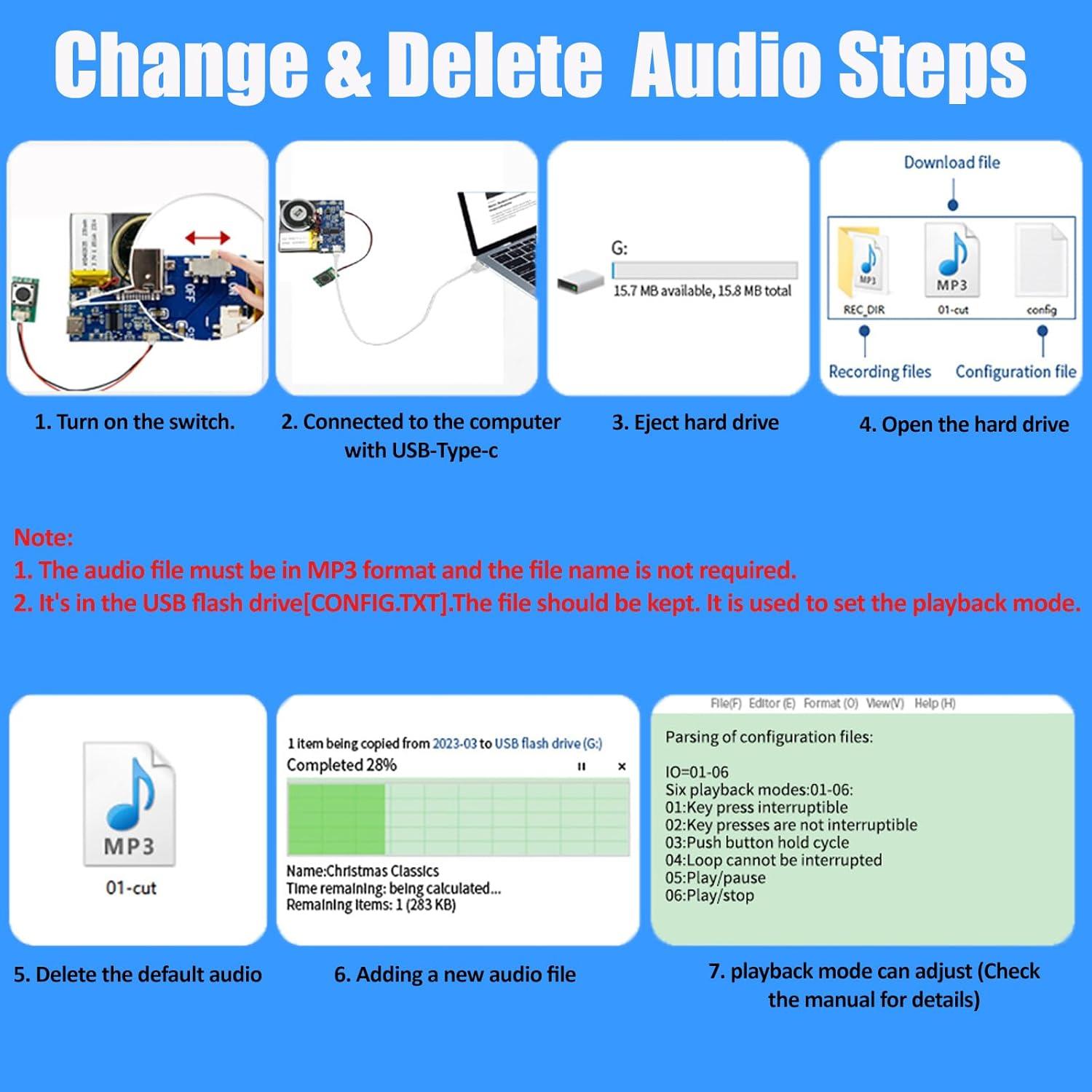 Módulo de Sonido XLW JR1653 - Grabación 16 Minutos, 16MB, USB-C, Azul 2Pack