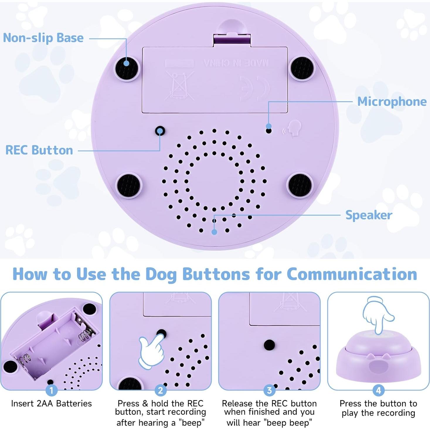 Botones de Comunicación para Perros Saxialy - 4 Piezas Grabables