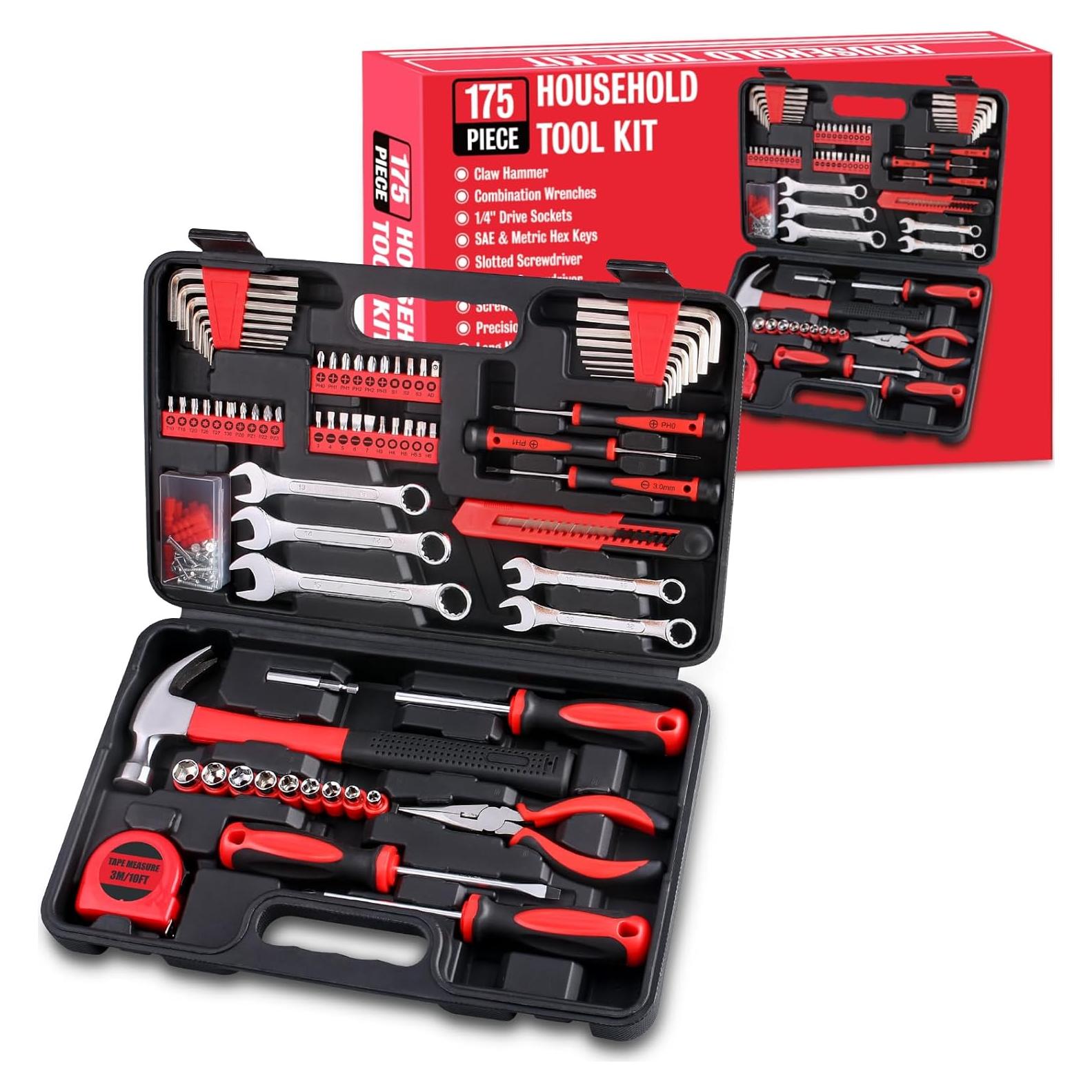 WINNER 175-Piece Multi-Purpose Automotive and Household Tool Kit in Toolbox Storage Case, Perfect for General Home and Auto Repairs, House DIY Project, Garage, Car, Travel Emergency, Housewarming Gift