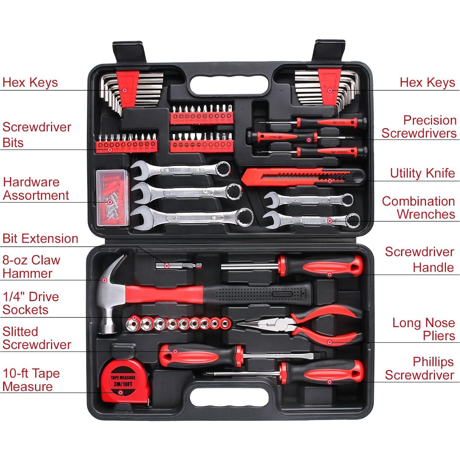 WINNER 175-Piece Multi-Purpose Automotive and Household Tool Kit in Toolbox Storage Case, Perfect for General Home and Auto Repairs, House DIY Project, Garage, Car, Travel Emergency, Housewarming Gift