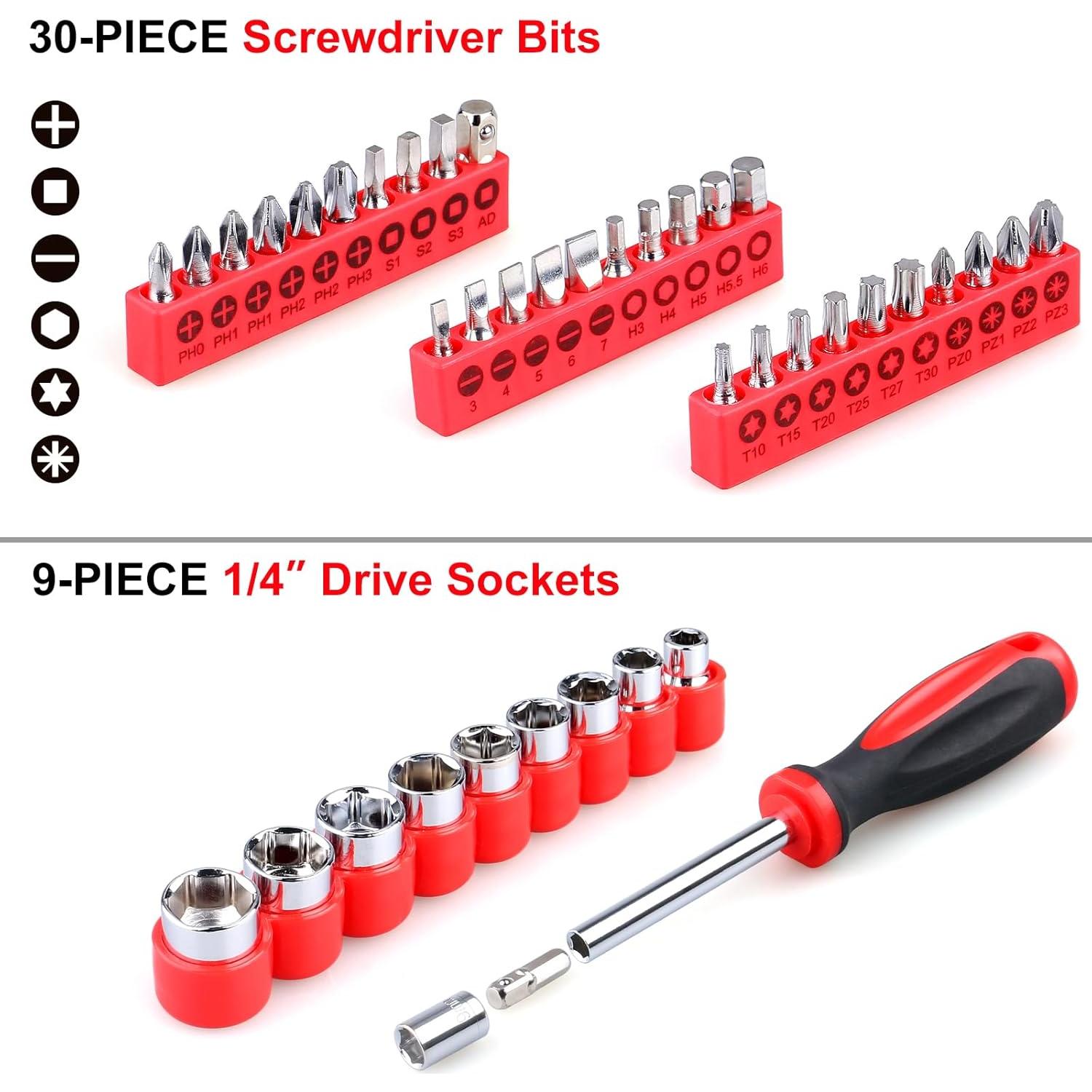 WINNER 175-Piece Multi-Purpose Automotive and Household Tool Kit in Toolbox Storage Case, Perfect for General Home and Auto Repairs, House DIY Project, Garage, Car, Travel Emergency, Housewarming Gift