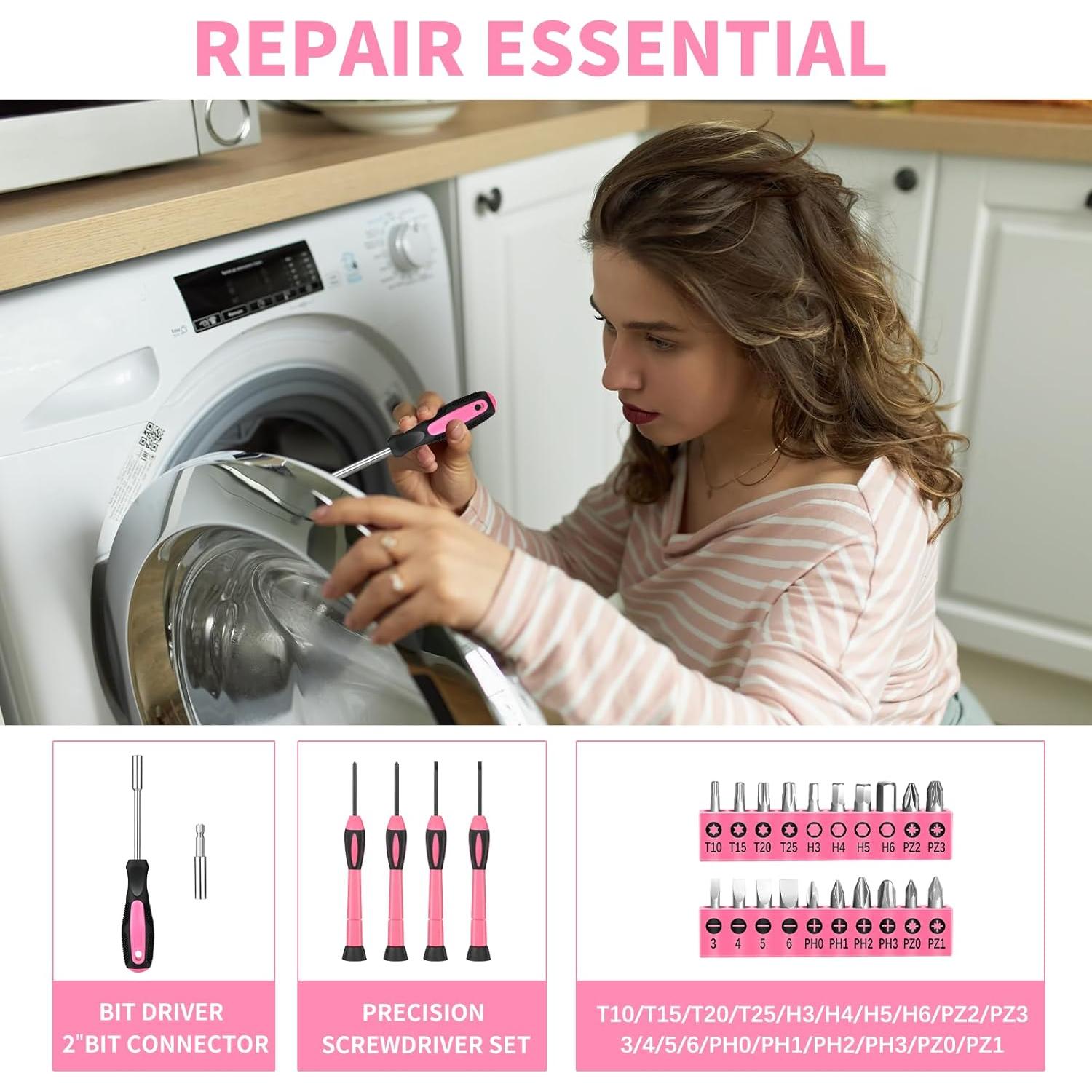 Kit de herramientas HANGYING 39 piezas rosa para el hogar