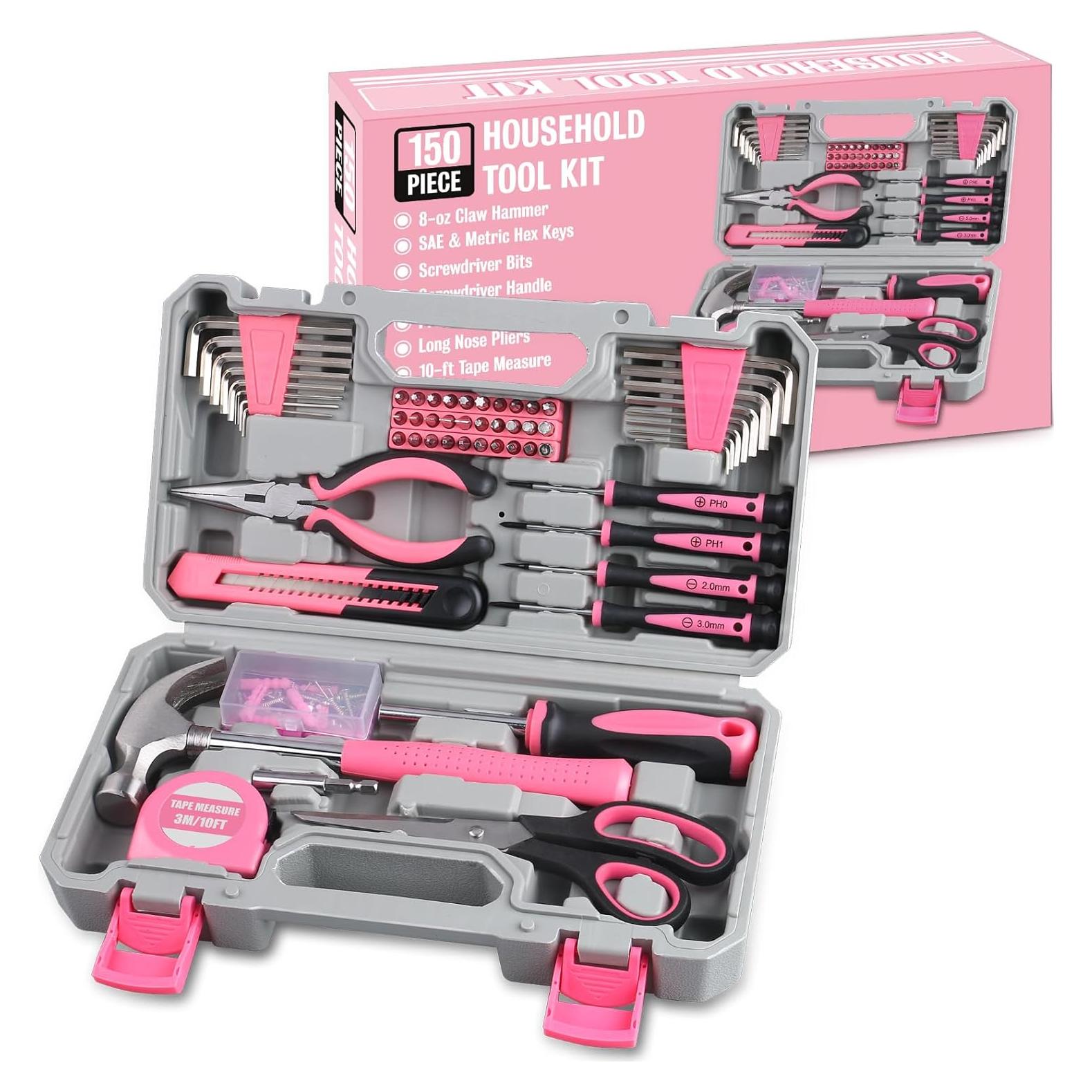 WINNER 150-Piece Pink Color All-Purpose Household Tool Kit in Toolbox Storage Case, Perfect for Women, Ladies and Girls with General Home Repairs, DIY Project, Garage, Office and College Dormitory Use