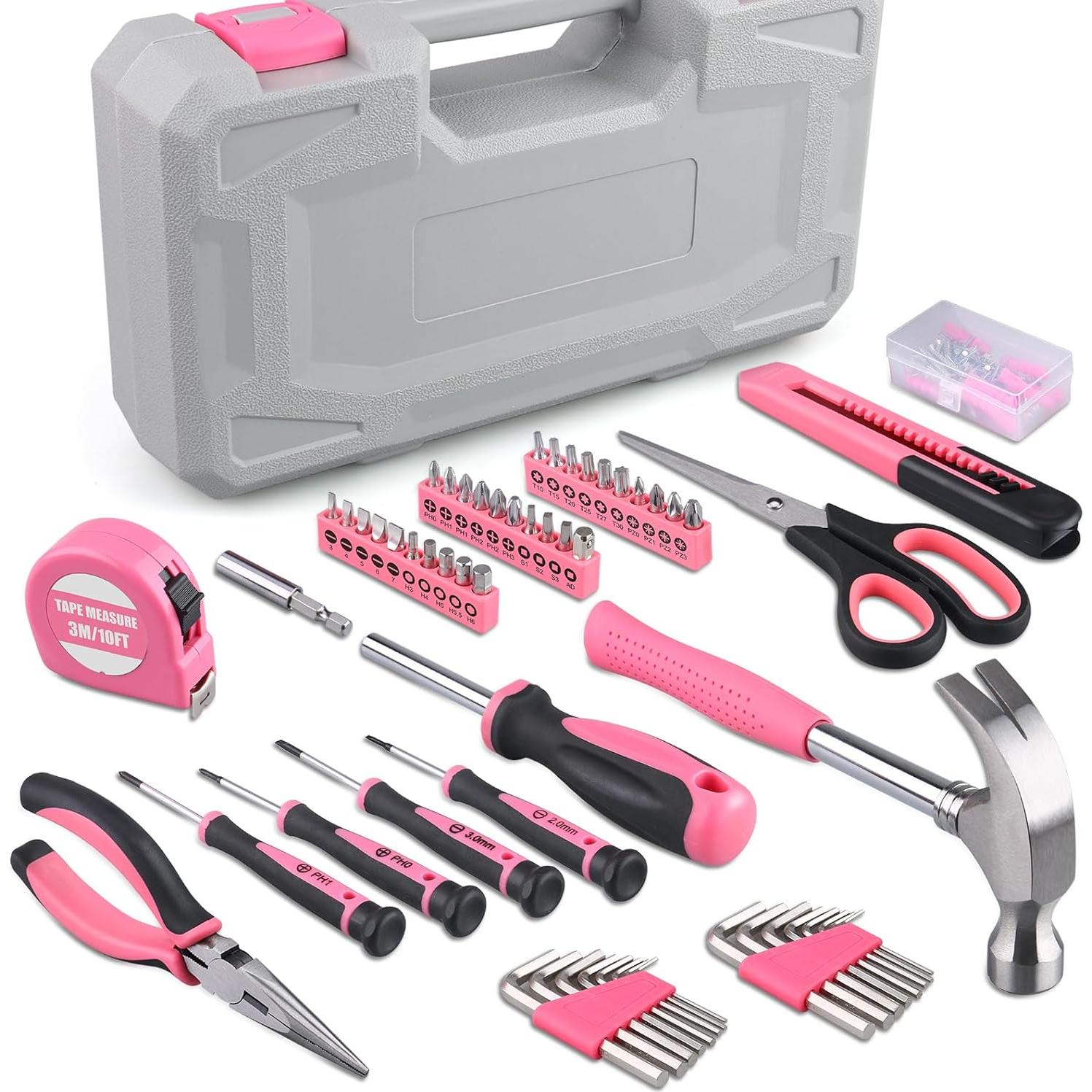 WINNER 150-Piece Pink Color All-Purpose Household Tool Kit in Toolbox Storage Case, Perfect for Women, Ladies and Girls with General Home Repairs, DIY Project, Garage, Office and College Dormitory Use