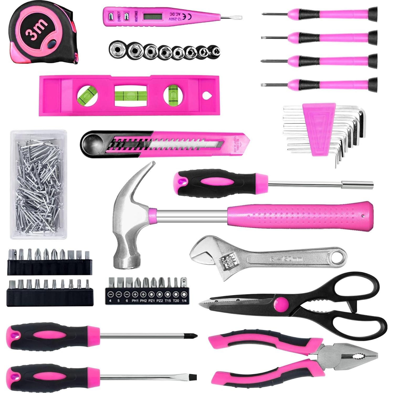 Juego de Herramientas SOLUDE Rosa 206 Piezas para DIY y Hogar