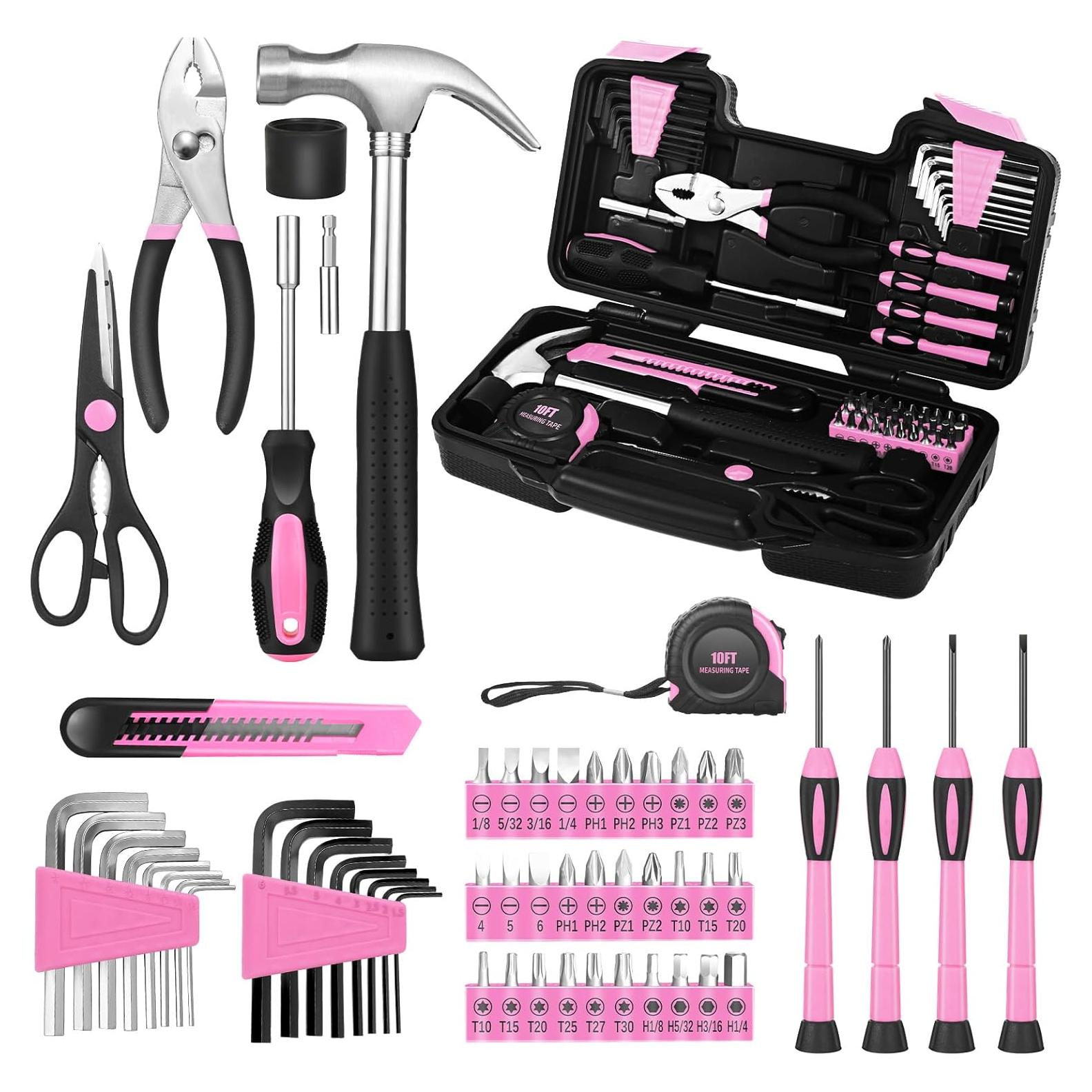 Kit de Herramientas Rosa 58 Piezas GETFOO para el Hogar